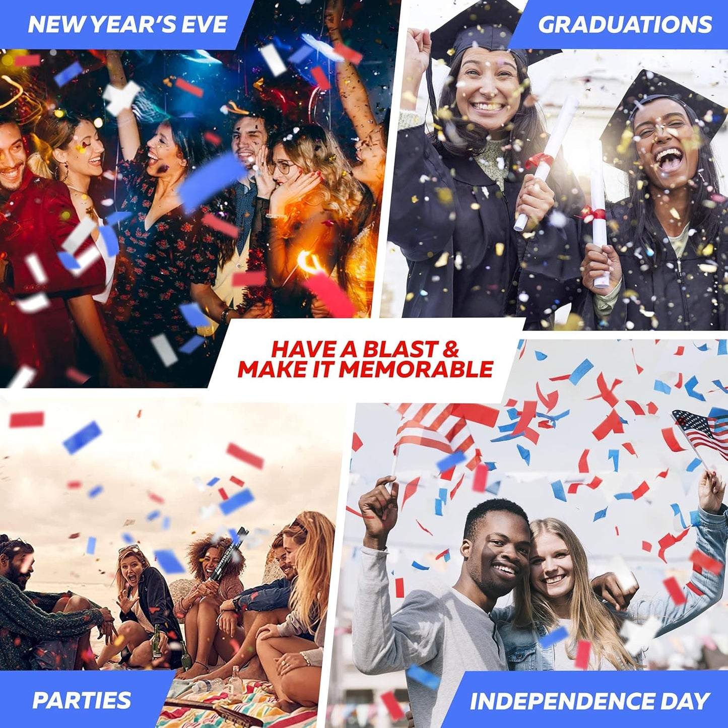 16" America Confetti Cannons | Red White & Blue Confetti Poppers [6 Pack] Biodegradable Paper, Party Poppers for Independence Day/July 4th, Patriotic Events, Conventions or Decorations, Loud Pop