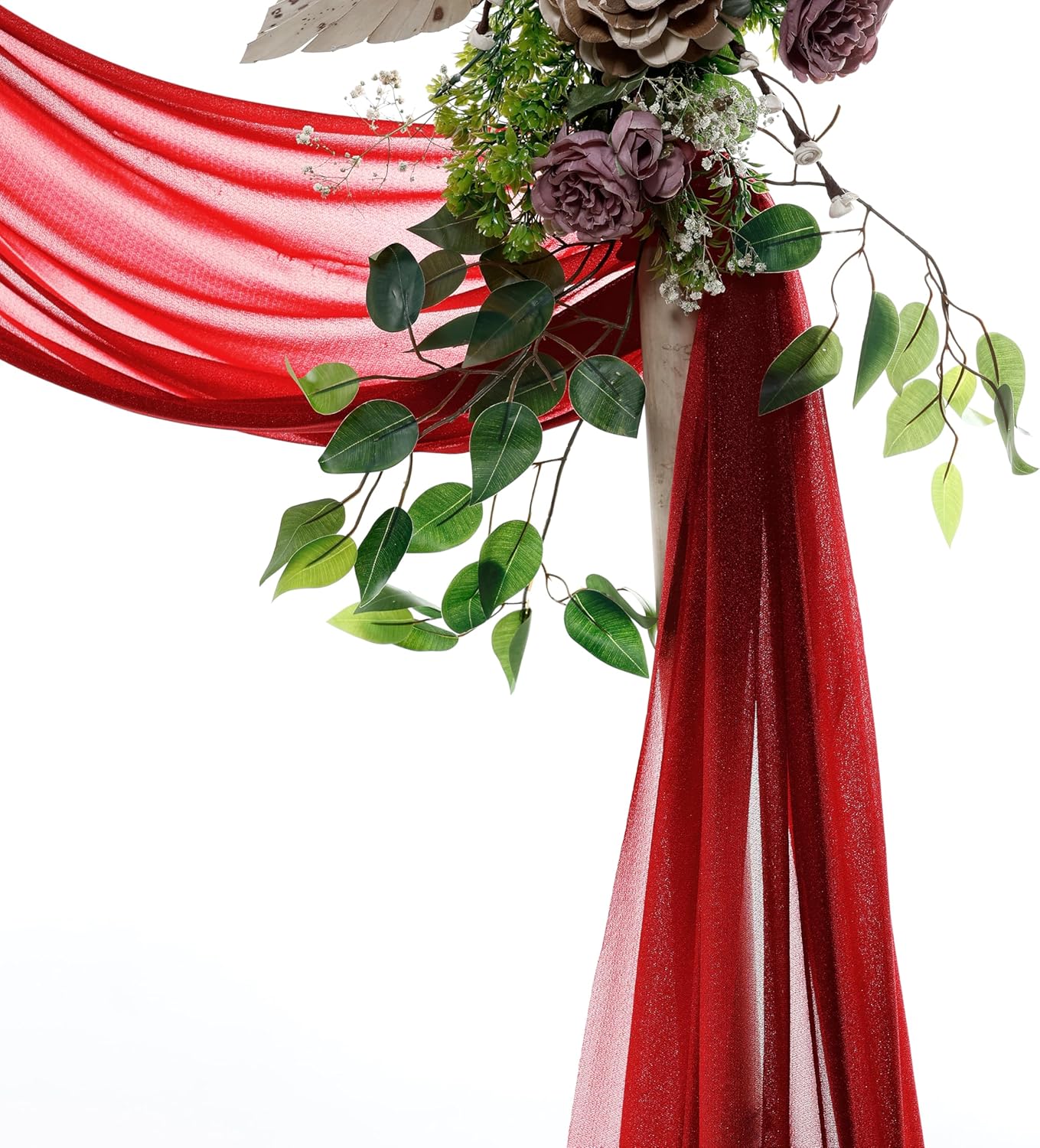 VDS Pack of 1 Panel (30 Inch X 20 Feet) Wedding Arch Draping Fabric Sheer Chiffon Fabric Drapery for Wedding Ceremony Reception Swag Backdrop Canopy Chuppah ARBO Altars Decoration (Apple Red)