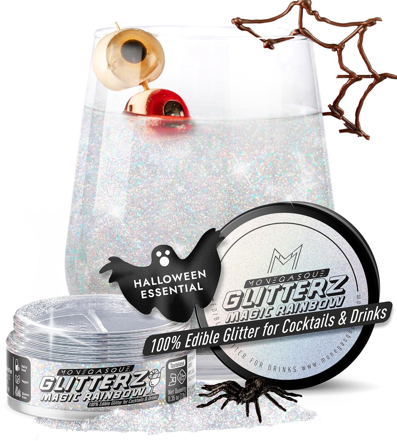 MONÉGASQUE Magic Rainbow Edible Glitter for Drinks 10g – Edible Glitter for Cakes & Cocktails – Cocktail & Drink Shimmer Powder – Sparkles for Drinks – Halloween Food & Cake Decorations Spray Dust