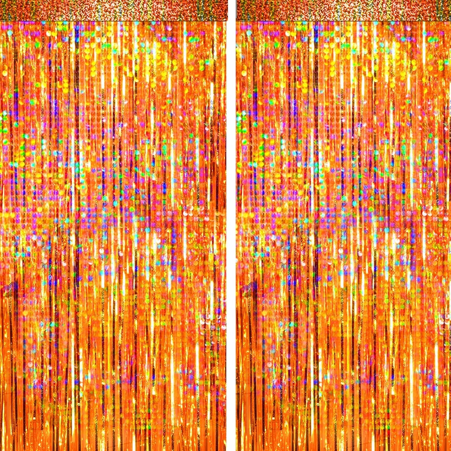 4 Packs Orange Foil Fringe Curtain, Orange Glitter Metallic Tinsel Backdrop for Birthday, Wedding, Baby Shower, Halloween, Thanksgiving, Friendsgiving, Fall Party Decorations Supplies