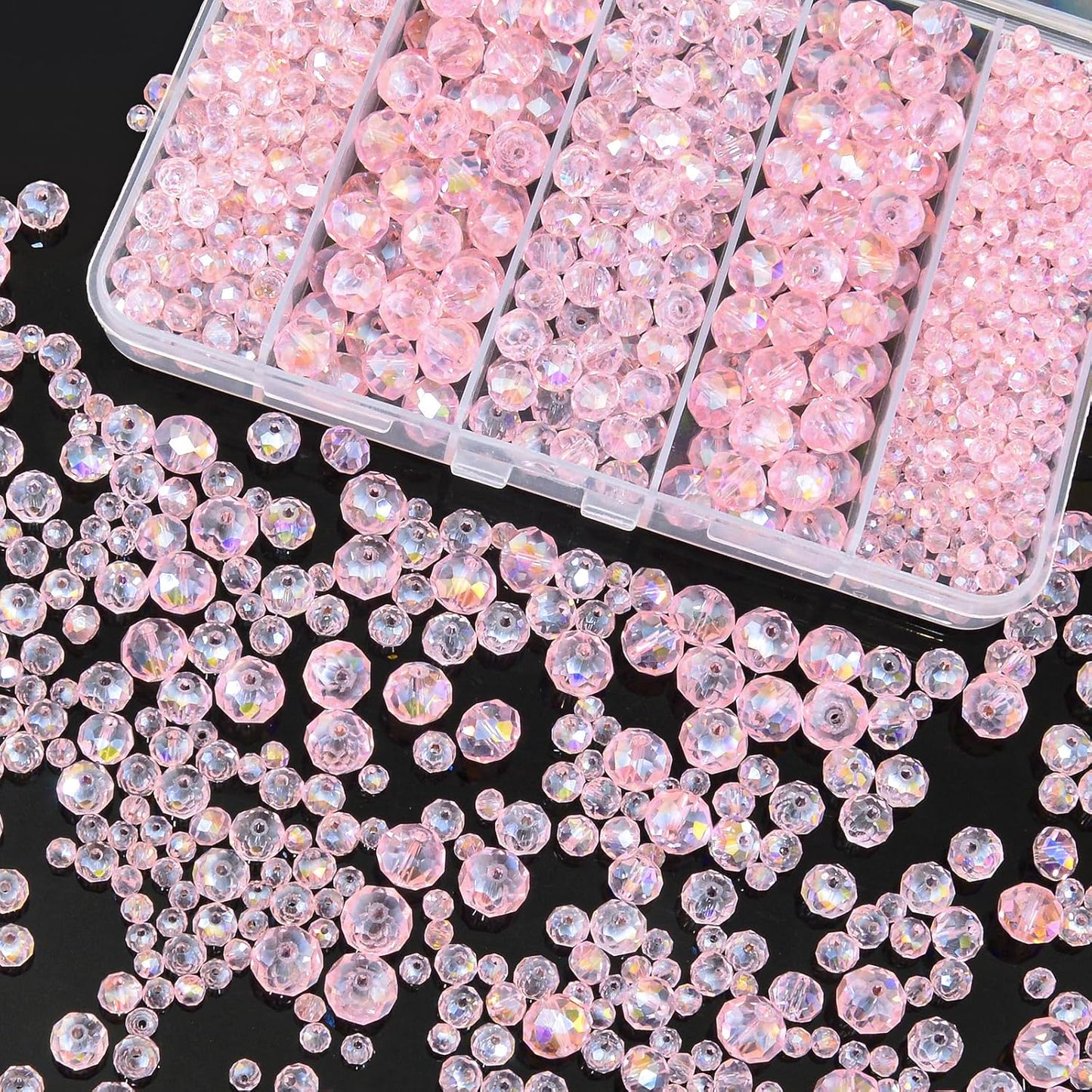 800Pcs 4/6/8/10mm Crystal Glass Beads for Jewelry Making Beads for Bracelets Necklace Pendants Making Supplies(Pink)