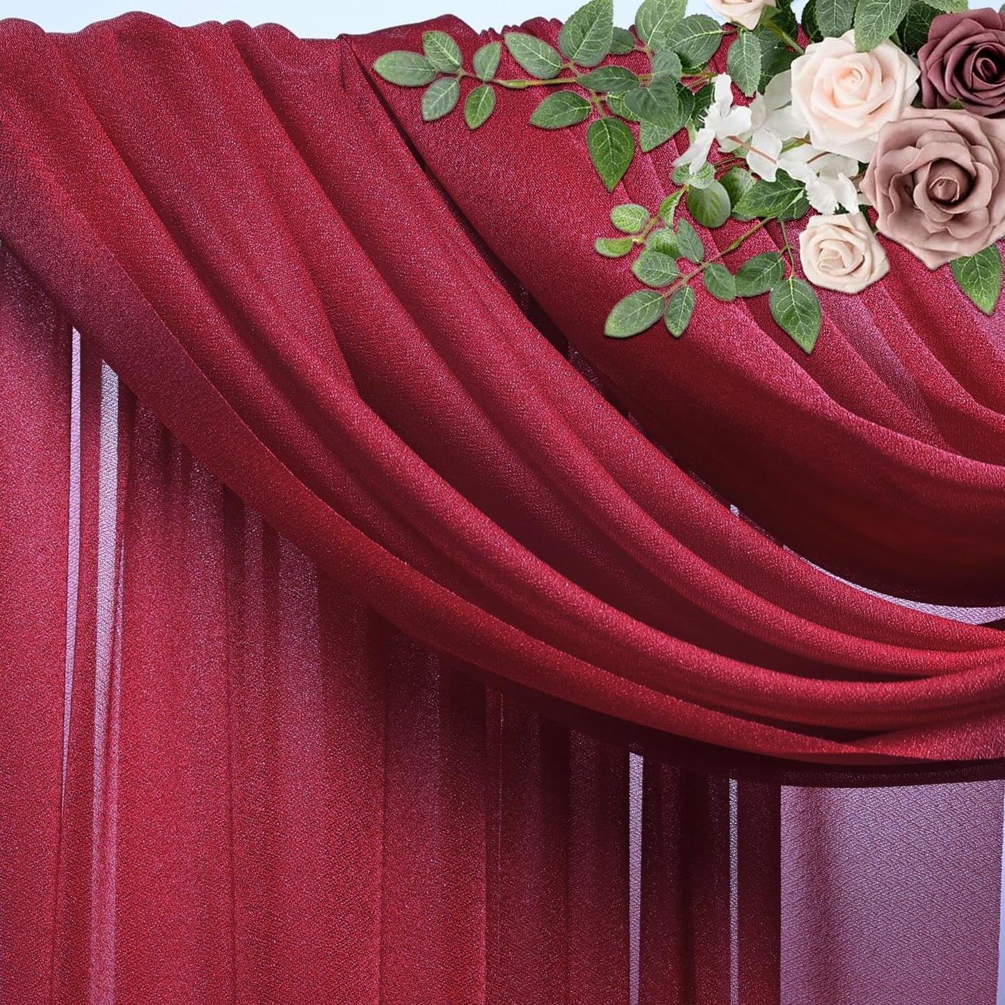 Wedding Arch Draping Fabric 4 Panels 28.7" x 20FT Burgundy Sheer Chiffon Backdrop Drapes for Wedding Ceremony Birthday Party Bridal Shower Outdoor Decoration