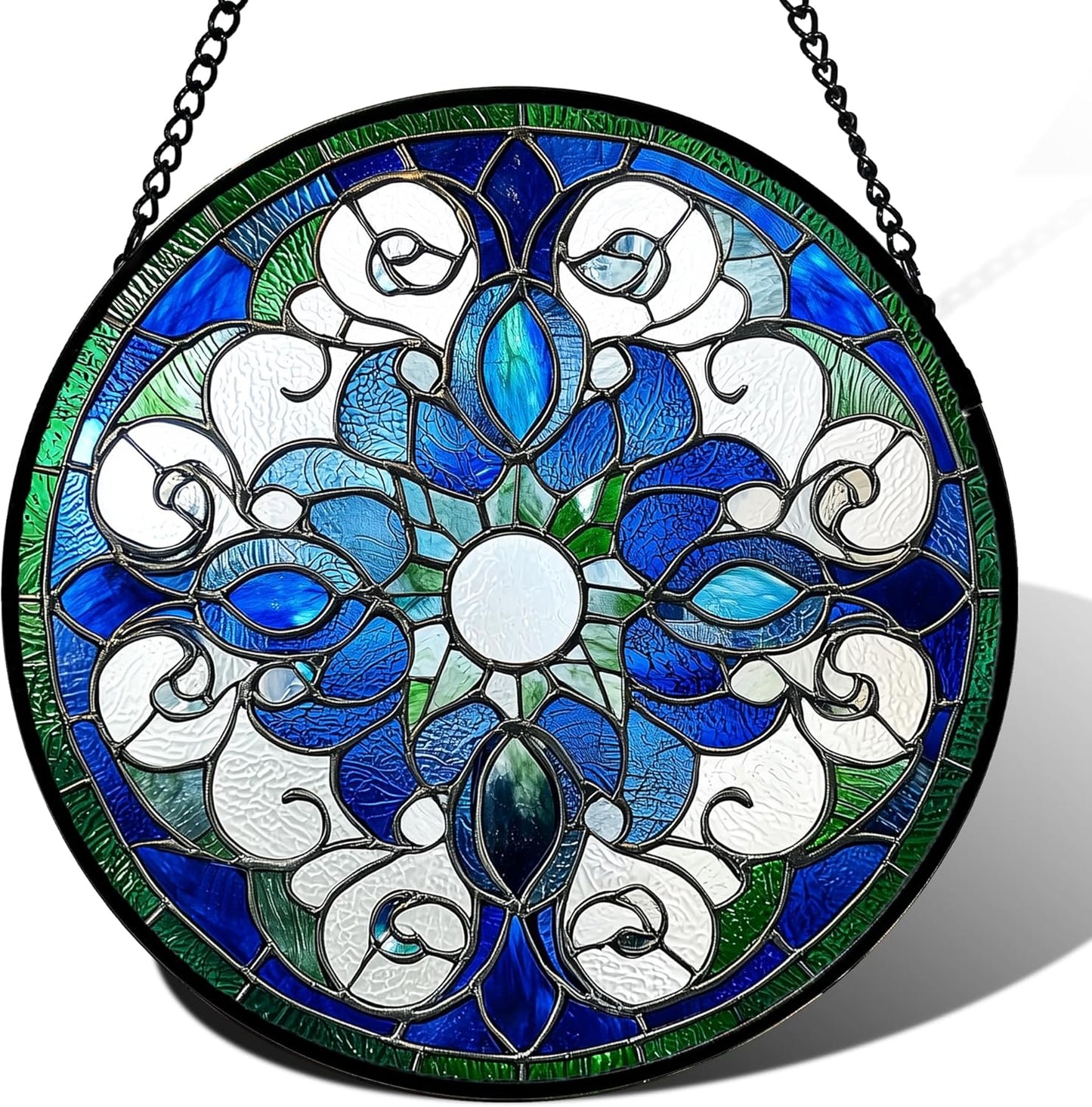 Stained Glass Window Hanging, Boho Style Sun Catchers Diamond Glass Panel Hangings Tiffany Suncatcher Decor for Birthday for Women, Men, Wife, Aunt, and Mom 14.9x14.9 in