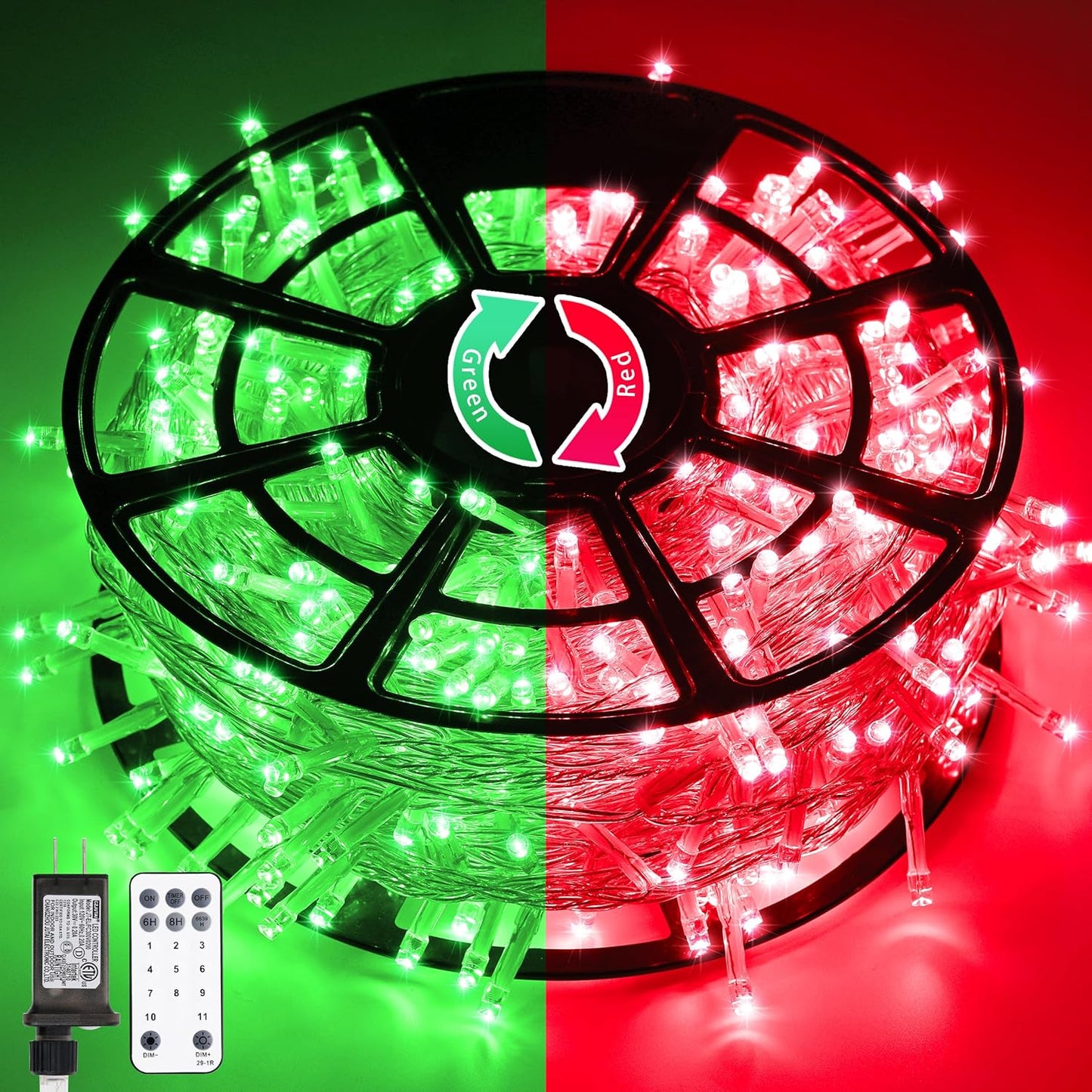 JMEXSUSS 168ft 600 LED Red to Green Halloween Lights Outdoor, Red Green Color Changing Christmas Lights, Christmas Twinkle String Lights Plug in for Tree Porch Yard Halloween Decorations