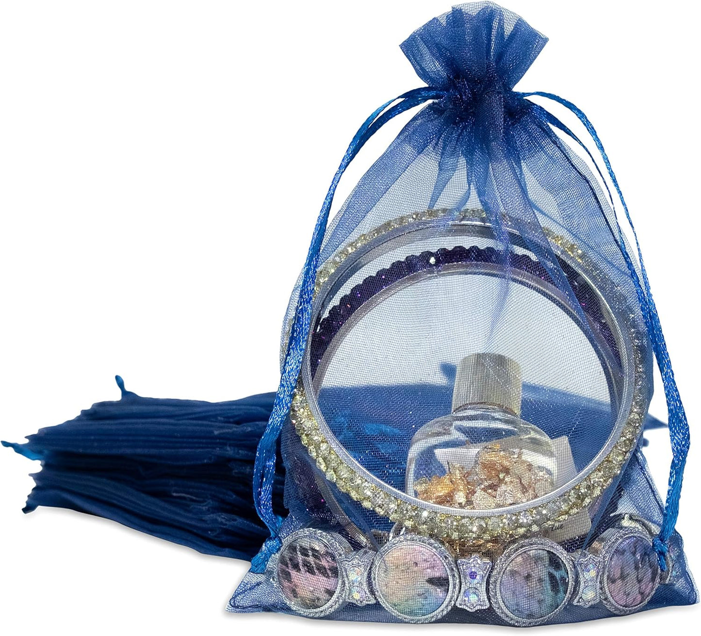 TheDisplayGuys 48-Pack 4x6 Navy Blue Sheer Organza Gift Bags with Drawstring, Jewelry Candy Treat Wedding Party Favors Mesh Pouch