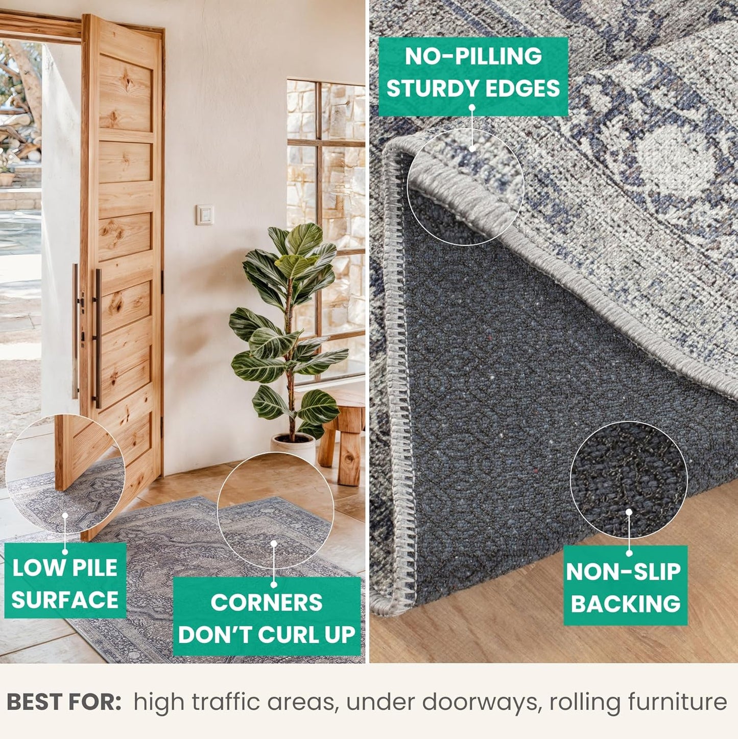 Bloom Rugs Washable Non-Slip 10 ft Runner - Blue/Steel Gray/Beige Traditional Medallion Runner for Entryway, Hallway, Bathroom, and Kitchen - Exact Size: 2.5' x 10'