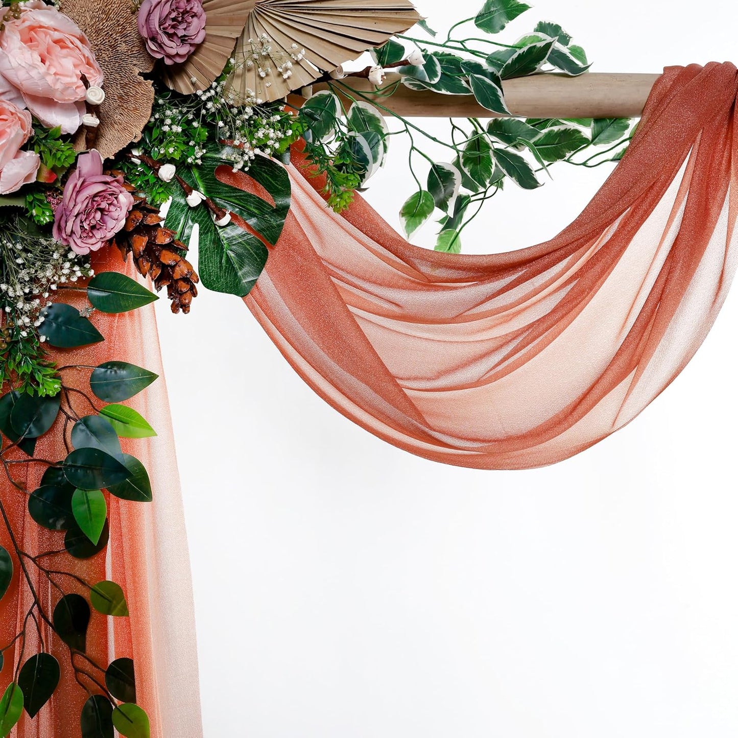 VDS Pack of 2 Panel (30 Inch X 40 Feet) Wedding Arch Draping Fabric Sheer Chiffon Fabric Drapery for Wedding Ceremony Reception Swag Backdrop Canopy Chuppah ARBO Altars Decoration (Terracotta)