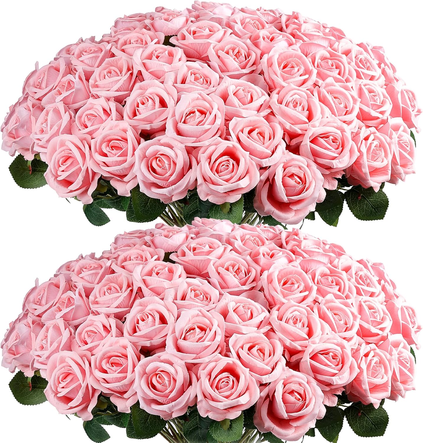 Auihiay 60PCS Pink Roses, Artificial Roses, Velvet Silk Fake Roses, Realistic Pink Artificial Flowers for Wedding Centerpieces, Bridal Bouquets, Home Decor, Anniversary, Valentine's Day Decorations
