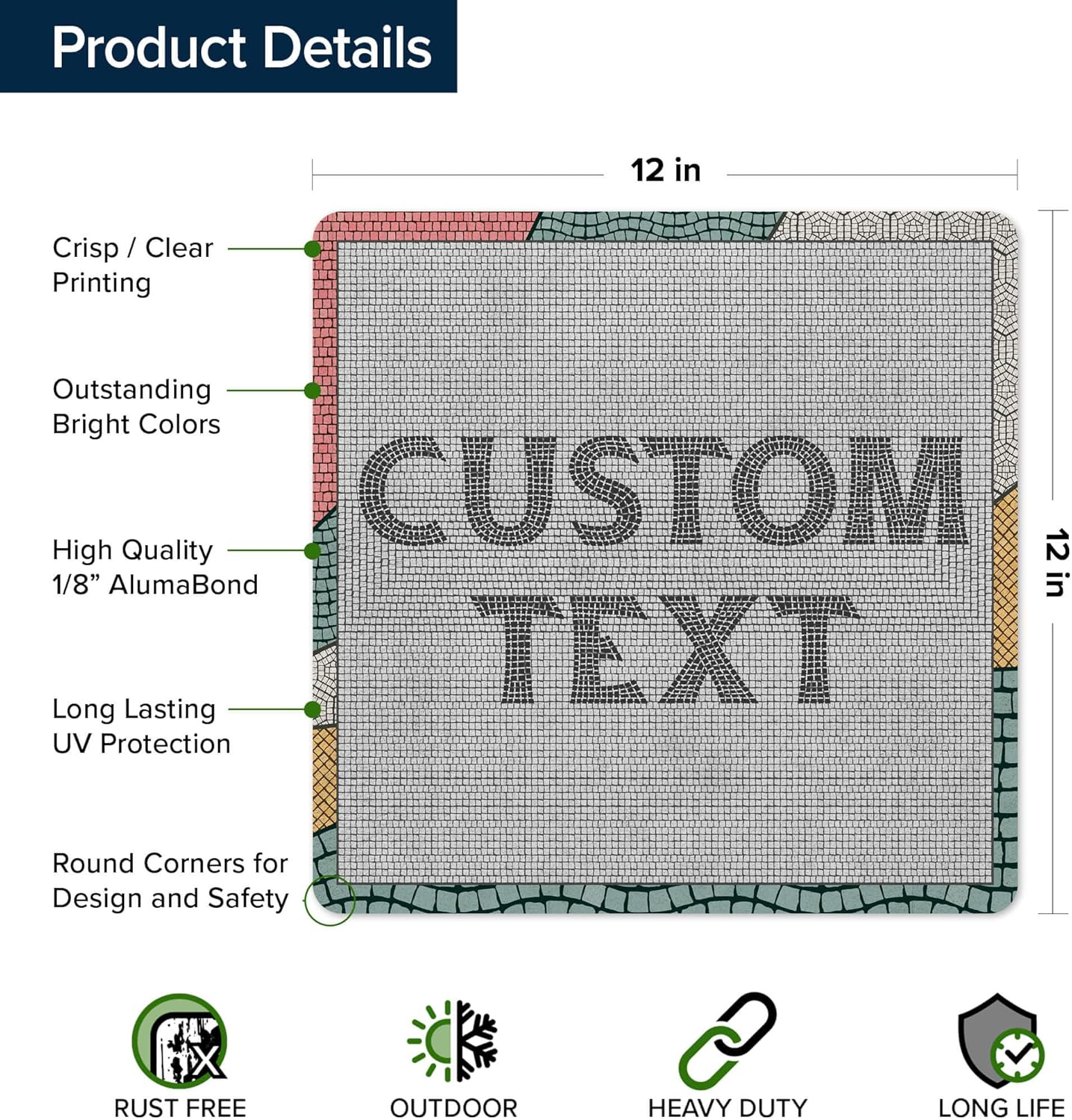 Custom Sign, Custom Street Sign, 11 Font Colors, 13 Font Styles, 4 Hole Options, 22 Sizes, 12x12 Inches, Rust Free DiBound, Fade Resistant, Made in USA by My Sign Center (Fauxsaic 2)