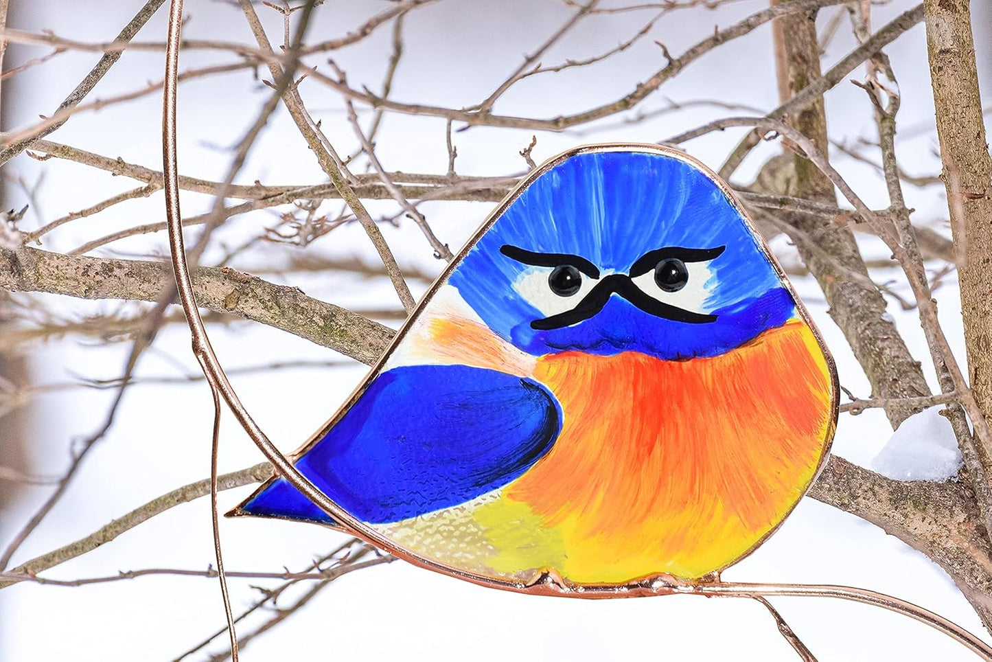 Lolitarcrafts Grumpy Owl Stained Glass Suncatcher Bluebird Stained Window Painting Bird Hanging