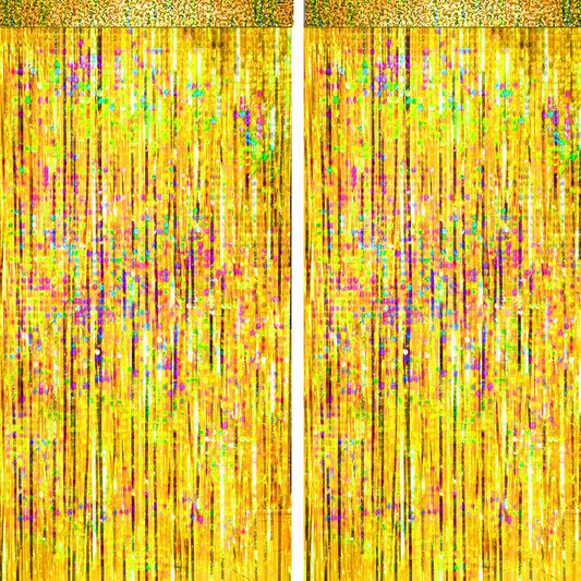 4 Packs Gold Foil Fringe Curtain, Gold Glitter Metallic Tinsel Backdrop for Birthday, Wedding, Baby Shower, Bachelorette, Graduation, Christmas, New Years Eve Party Decorations Supplies