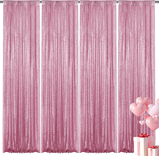 Pink Sequin Backdrop Curtain 4 Pieces 2FTx8FT Glitter Photography Backdrop for Party Wedding Birthday Christmas Decorations