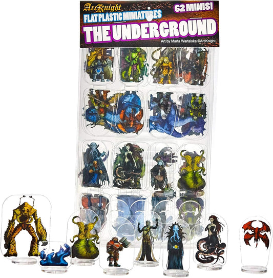 Arcknight Flat Plastic Miniatures: Underground; 62 Unique Subterranean-Themed Minis for DND 5e and Pathfinder; Affordable, Skinny Figurines for Dungeons and Dragons and Other Tabletop RPG Games