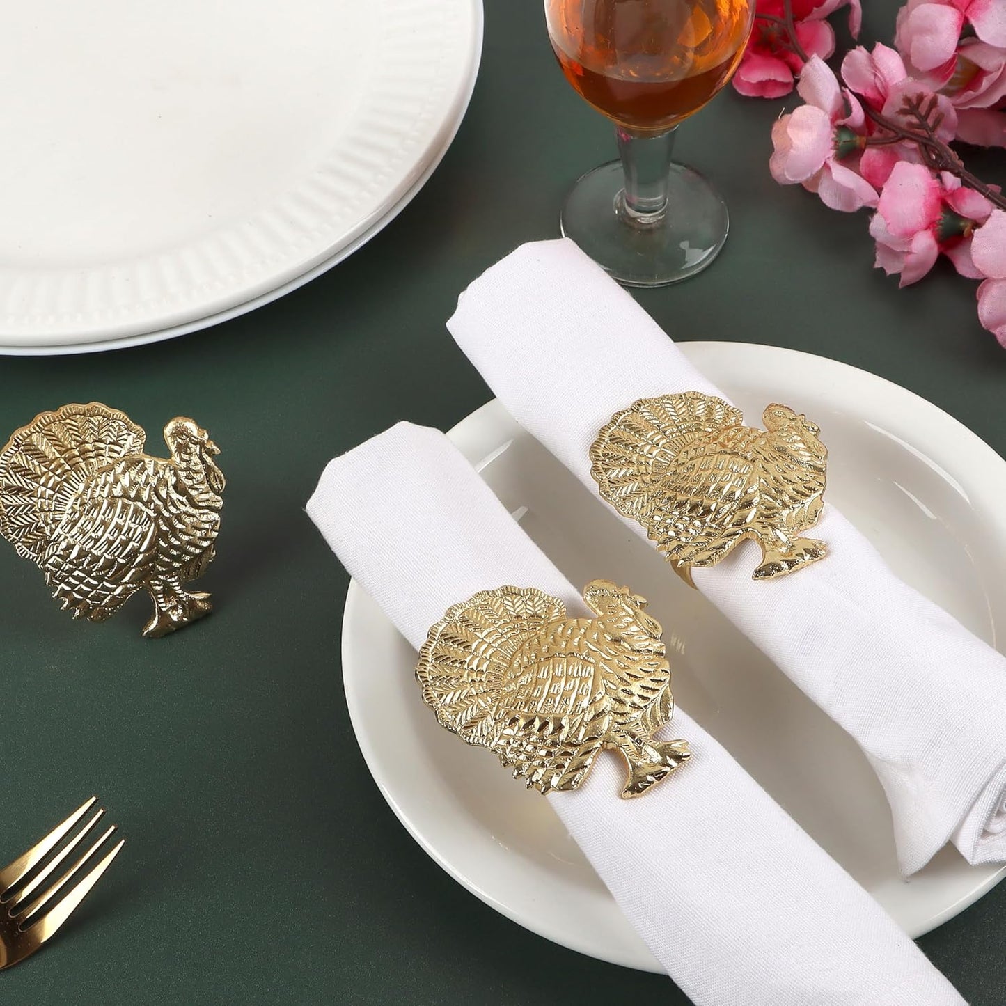 Set of 12 Turkey Napkin Rings for Thanksgiving Table Decor | Premium Metal Dinnerware Holders | Fall Harvest, Christmas & Holiday Banquet Accessories (Gold) - ALPHA Living HOME