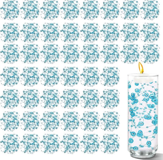 50 PCS Artificial Floating Beads for Centerpieces Vases, Blue 8+3mm String Beads for Wedding Party Faux Pearl String for Decorating, String Pearls for Crafts Vase Filler