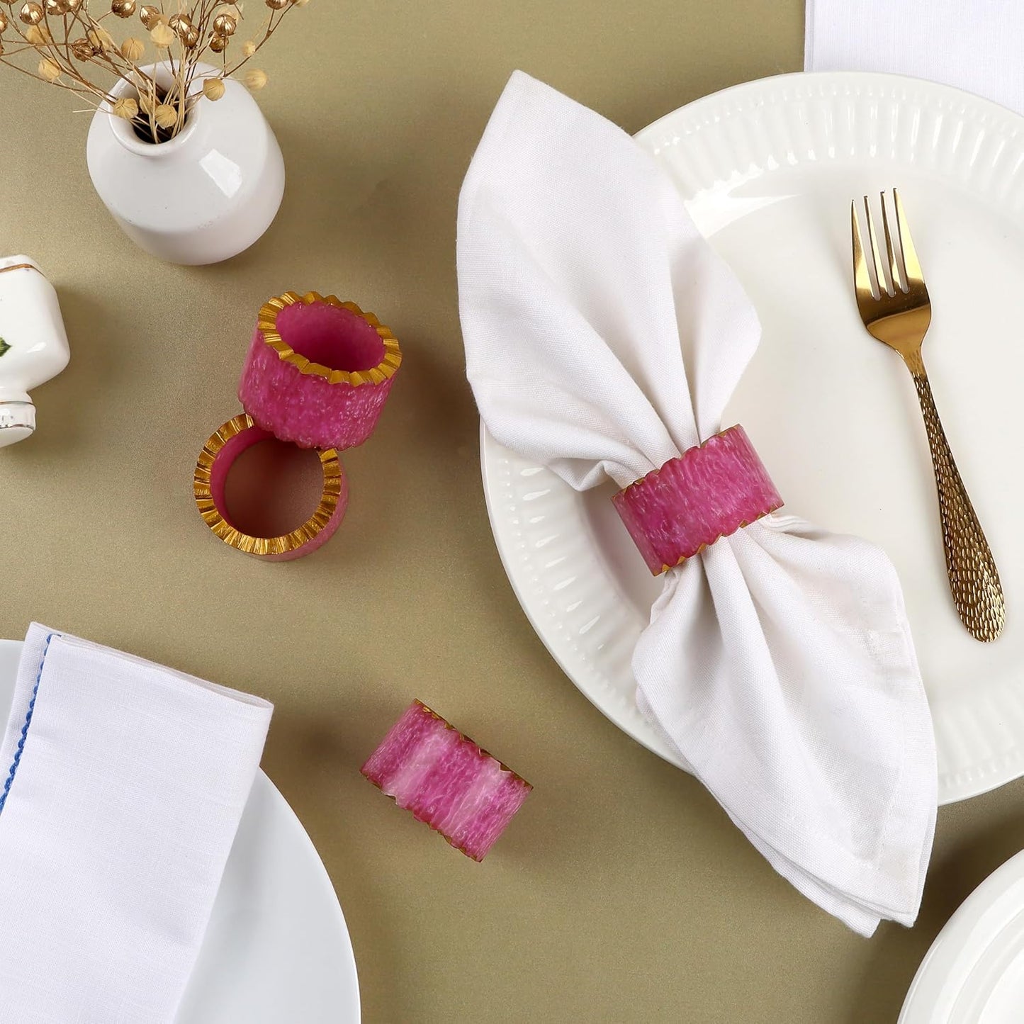 Napkin Rings Set of 12 - Handmade Epoxy Resin Napkin Holders | Elegant Table Decor for Dining, Weddings & Parties | Durable & Stylish Farmhouse Napkin Rings (Pink Gold) - ALPHA Living HOME