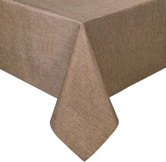 Hiasan Faux Linen Rectangle Tablecloth - Wrinkle and Stain Resistant Washable Table Cloth for Kitchen Dining Room Holiday Table Cover for Dinner, Khaki, 70 x 120 Inch