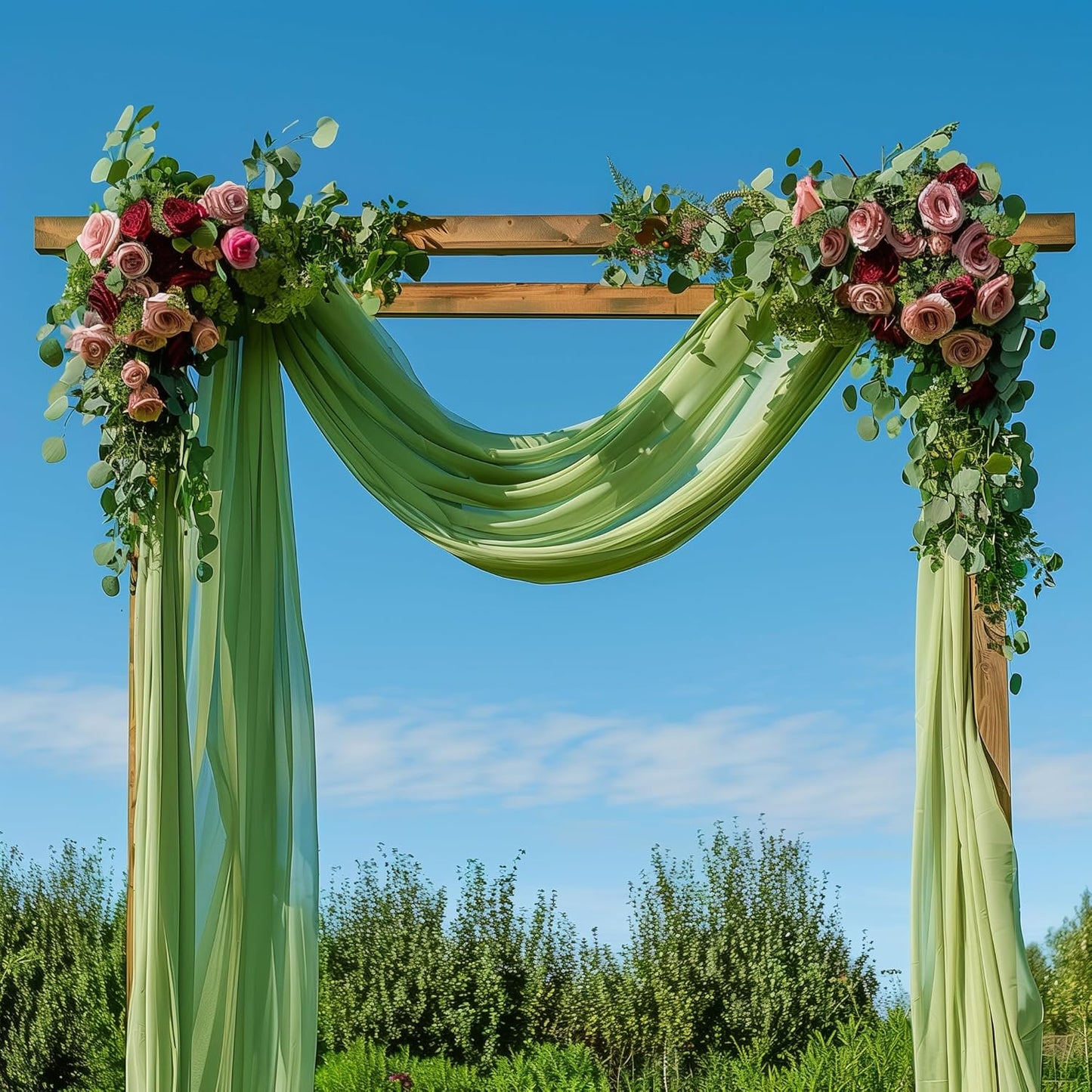 Wedding Arch Draping Fabric 4 Panels 28.7" x 20FT Sage Green Sheer Chiffon Backdrop Drapes for Wedding Ceremony Birthday Party Bridal Shower Outdoor Decoration