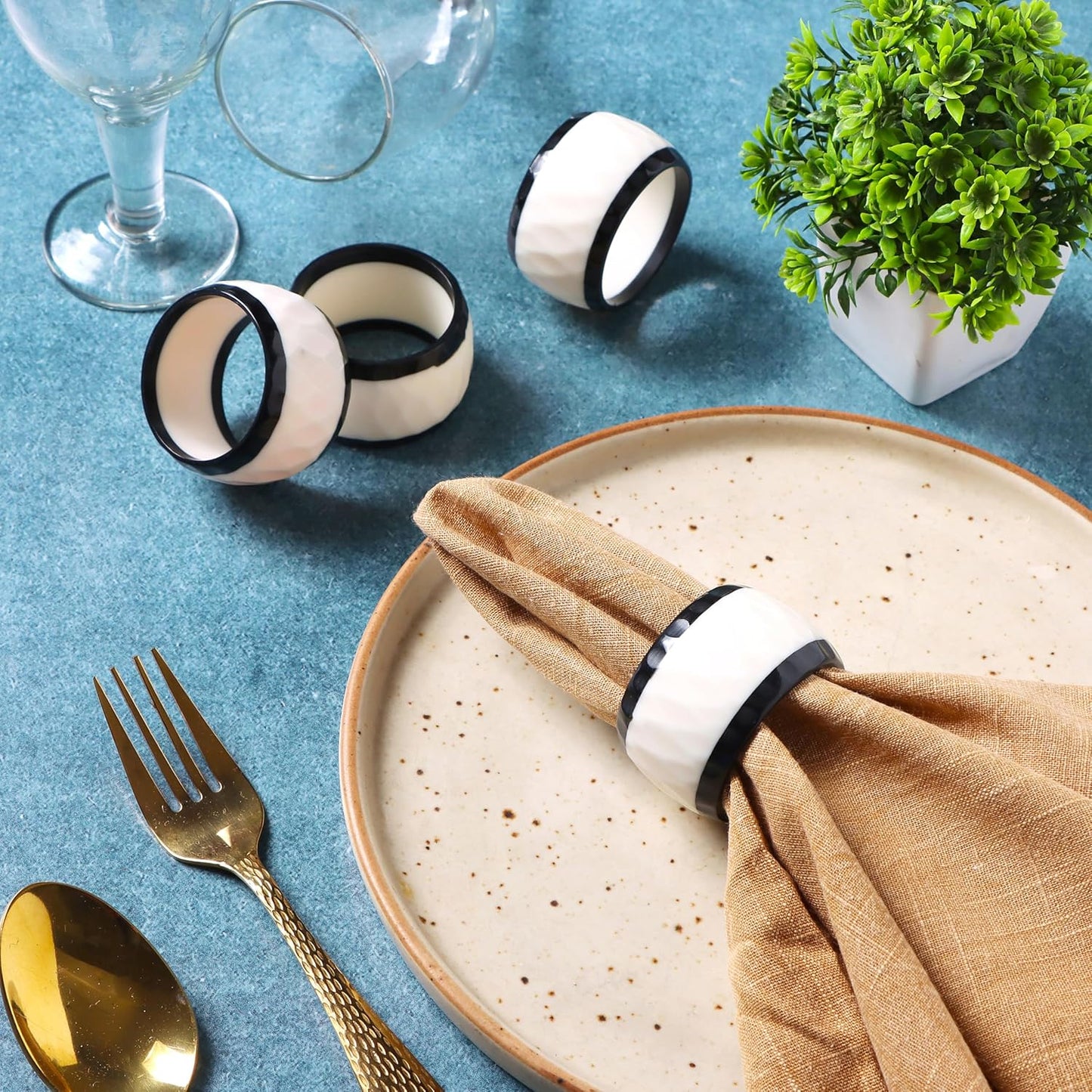Epoxy Resin Napkin Rings Set of 12 - Elegant for Dinner Parties, Large Gatherings, Special Events & Dining Table Décor| Durable Napkin Rings, Easy to Clean (Black White) - CLEENTABLE