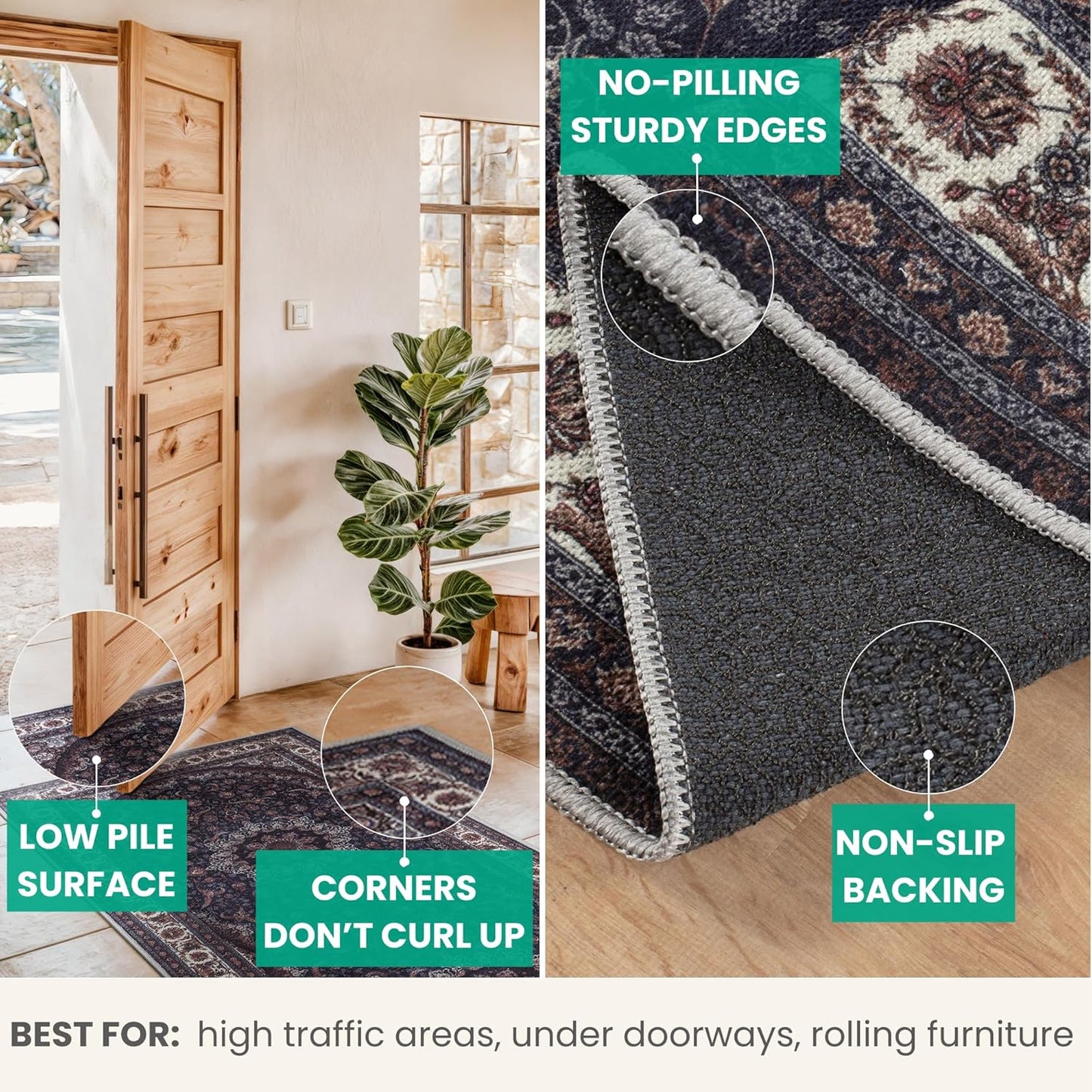 Bloom Rugs Washable Non-Slip 8' x 10' Rug - Navy Traditional Medallion Area Rug for Living Room, Bedroom, Dining Room, and Kitchen - Exact Size: 8' x 10'