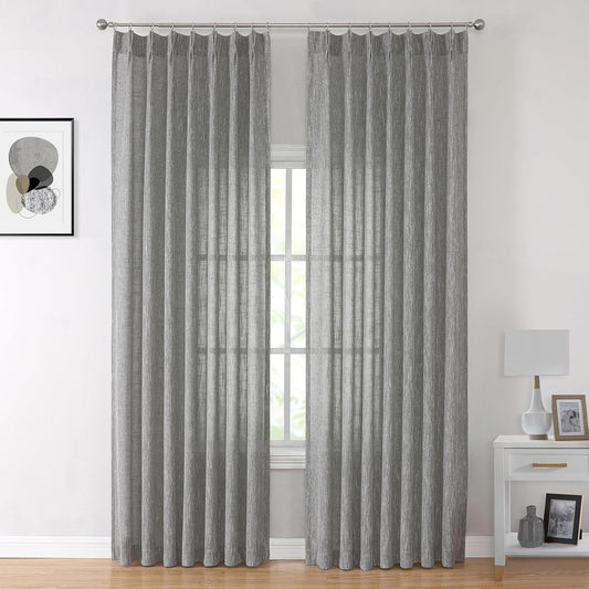 Vision Home Gray Pinch Pleated Semi Sheer Curtains Textured Light Filtering Window Curtains 84 inch for Living Room Bedroom Rayon Blended Charcoal Grey Pinch Pleat Drapes with Hooks 2 Panels 40"Wx84"L
