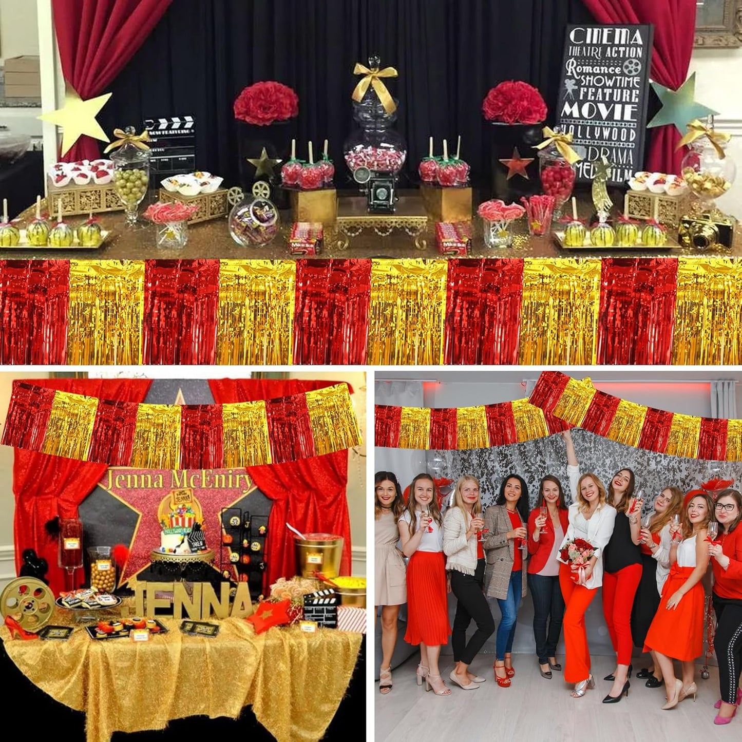 BEISHIDA 3 Packs Metallic Foil Fringe Garland Red Gold Wall Hanging Tinsel Fringe Banners for Car Floats Bridal Shower Wedding Birthday Easter Graduation Holiday Party Decoration(30 Feet)