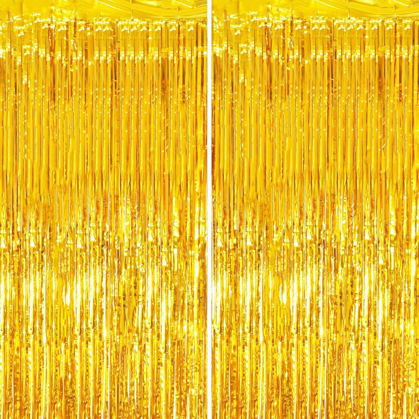 2 Pack Gold Tinsel Foil Fringe Curtains, Gold Party Decorations, Metallic Tinsel Party Streamers Backdrop for Birthday Baby Shower Graduation Wedding New Year Party Decorations