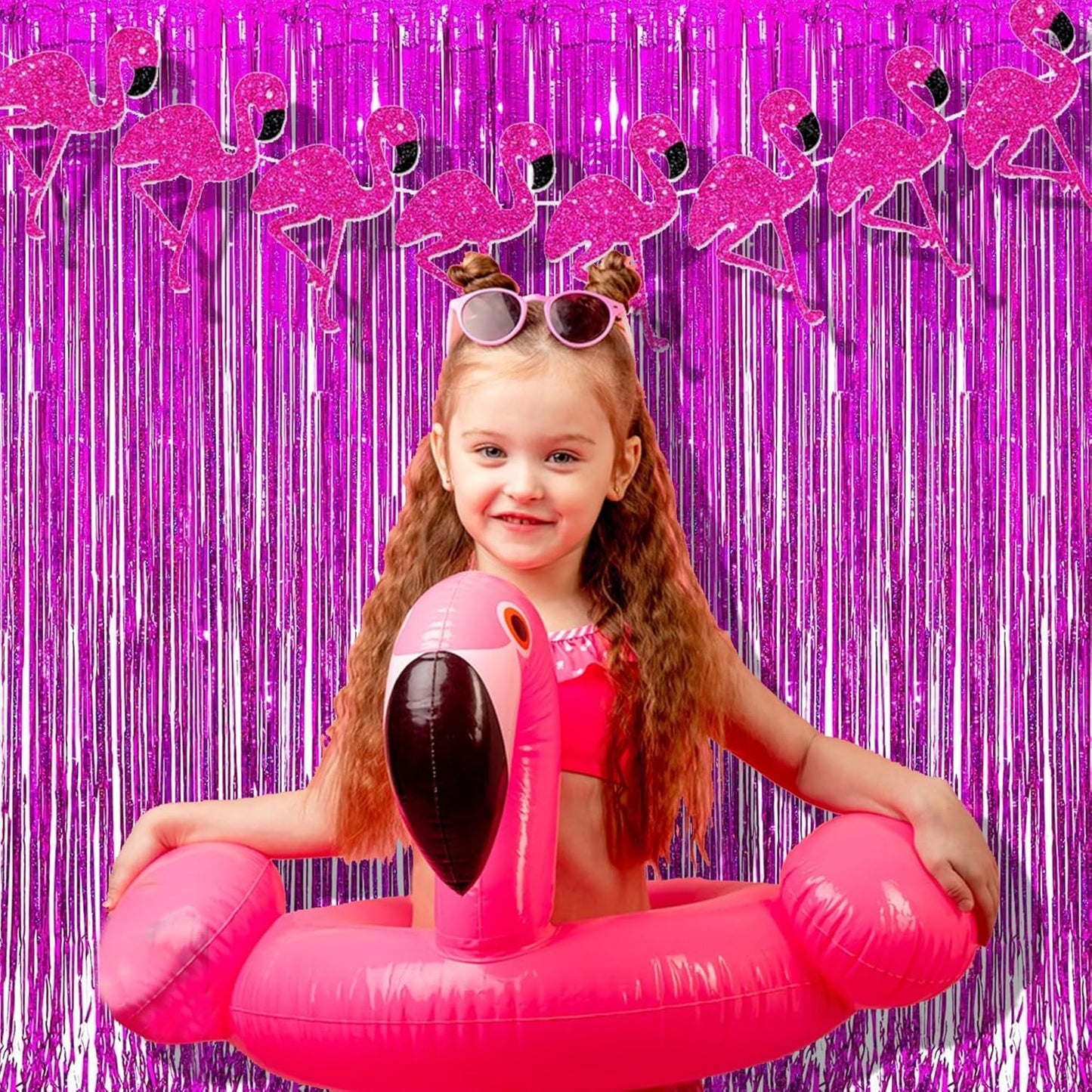 BRAVESHINE Hot Pink Tinsel Foil Fringe Curtains - 2Pcs 3.2x8.2ft Metallic Party Streamers Backdrop for Girl Birthdays Valentines Bridal Shower Bachelorette Hawaiian Luau Theme Party Decorations