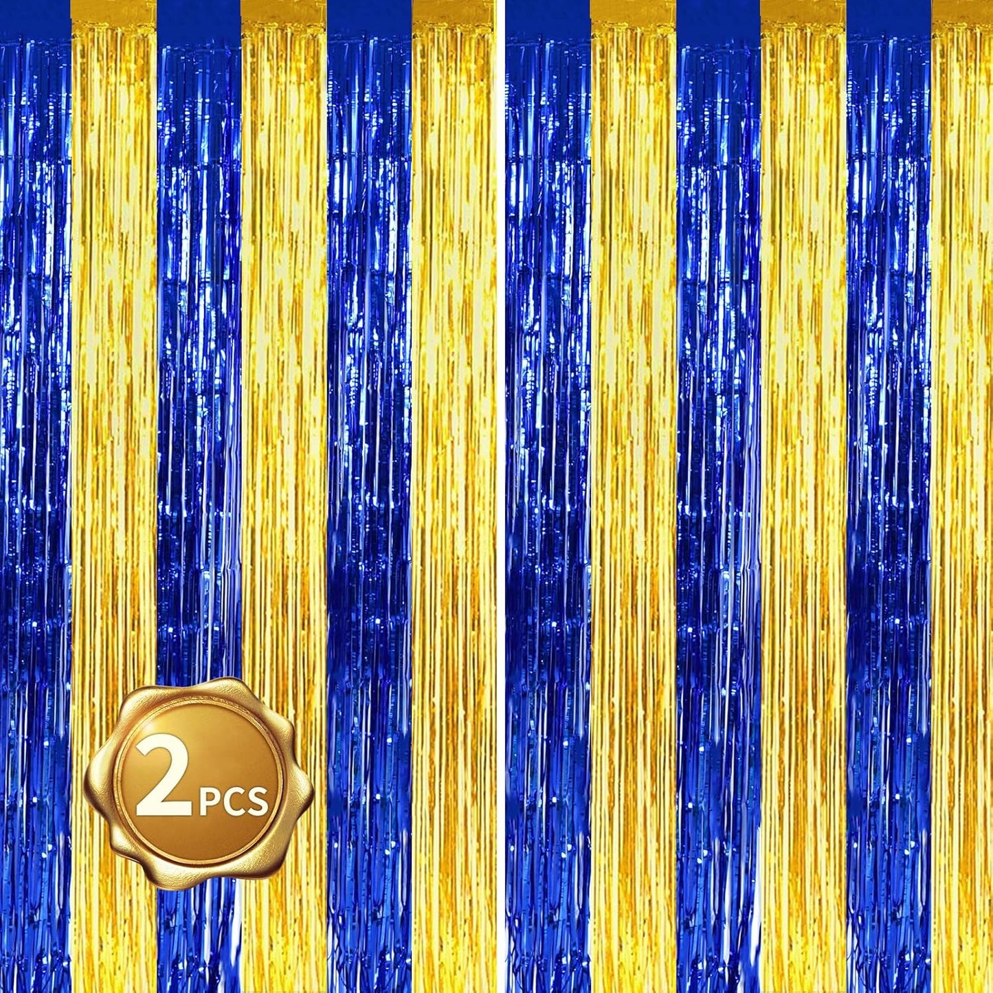 BEISHIDA 2Pcs Blue Gold Door Streamers Congrats Grade 2025 Decoration Backdrop Foil Fringe Tinsel Party Streamers Curtains Backdrops for Birthday 2025 Graduation Baby Shower(3.28 ft x 6.56 ft)