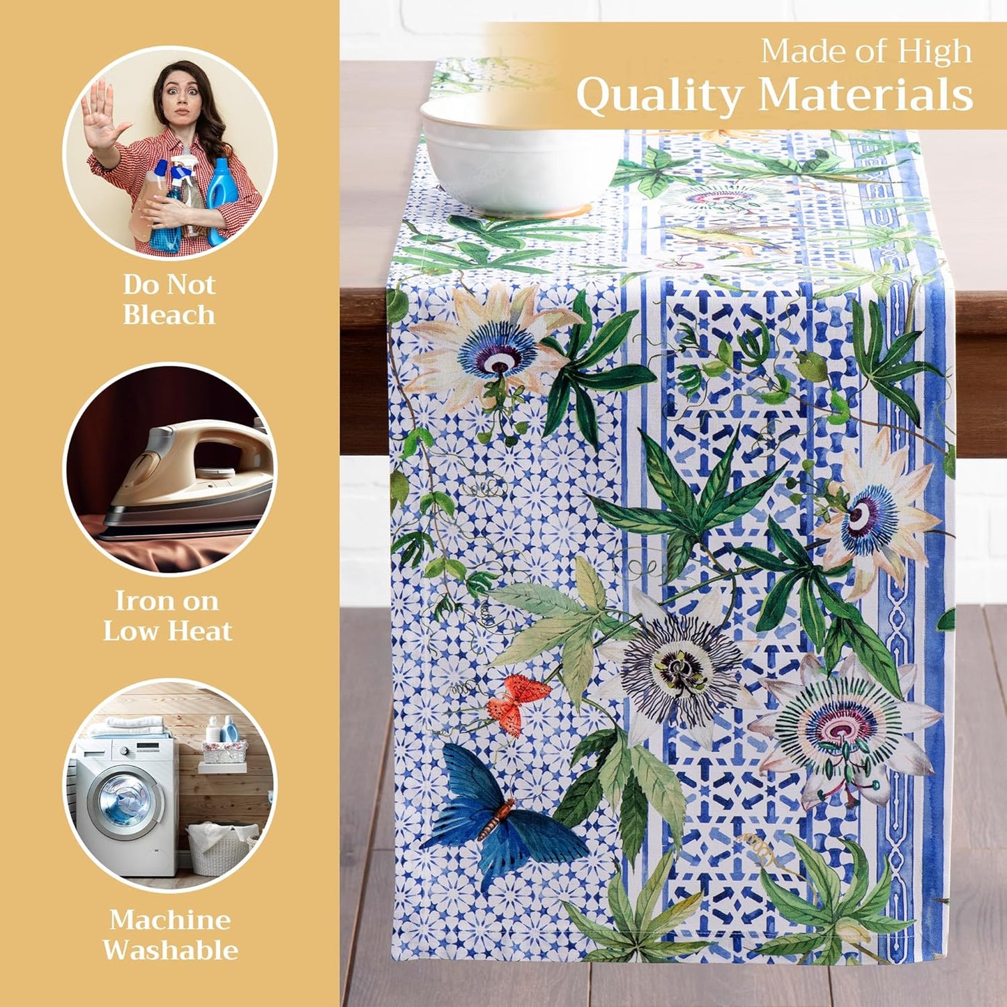 Maison d' Hermine Table Runner 100% Cotton Single Layer Table Runners 108 inches Long Decorative for Home Kitchen Dining Party Wedding Bridal Shower Spring Summer (Passiflora, 14.50" x 108")