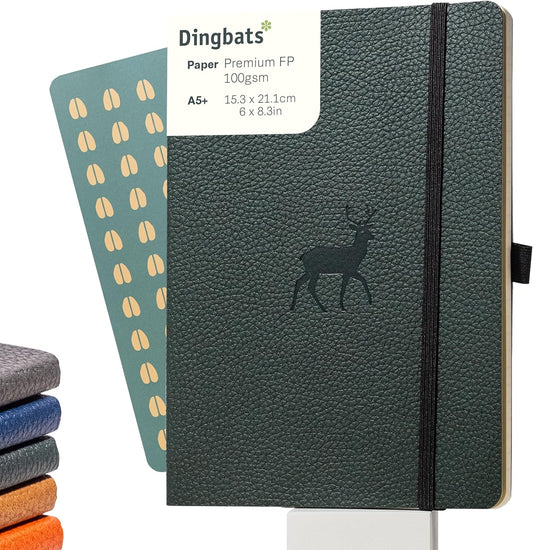 Dingbats* Wildlife Dotted Writing Journal Notebook A5 - Vegan Leather Softcover - Ideal for Work, Travel - Pocket, Elastic Closure, & Bookmark