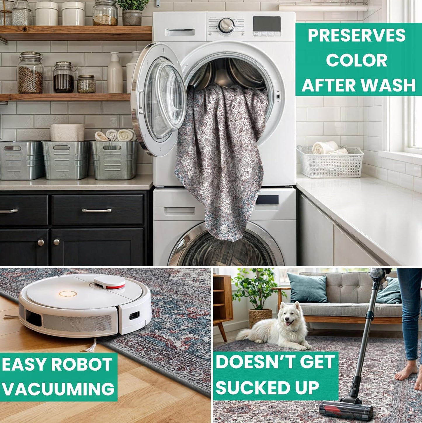 Bloom Rugs Washable Non-Slip 8' x 10' Rug - Teal/Blue/Beige Traditional Oriental Area Rug for Living Room, Bedroom, Dining Room, and Kitchen - Exact Size: 8' x 10'