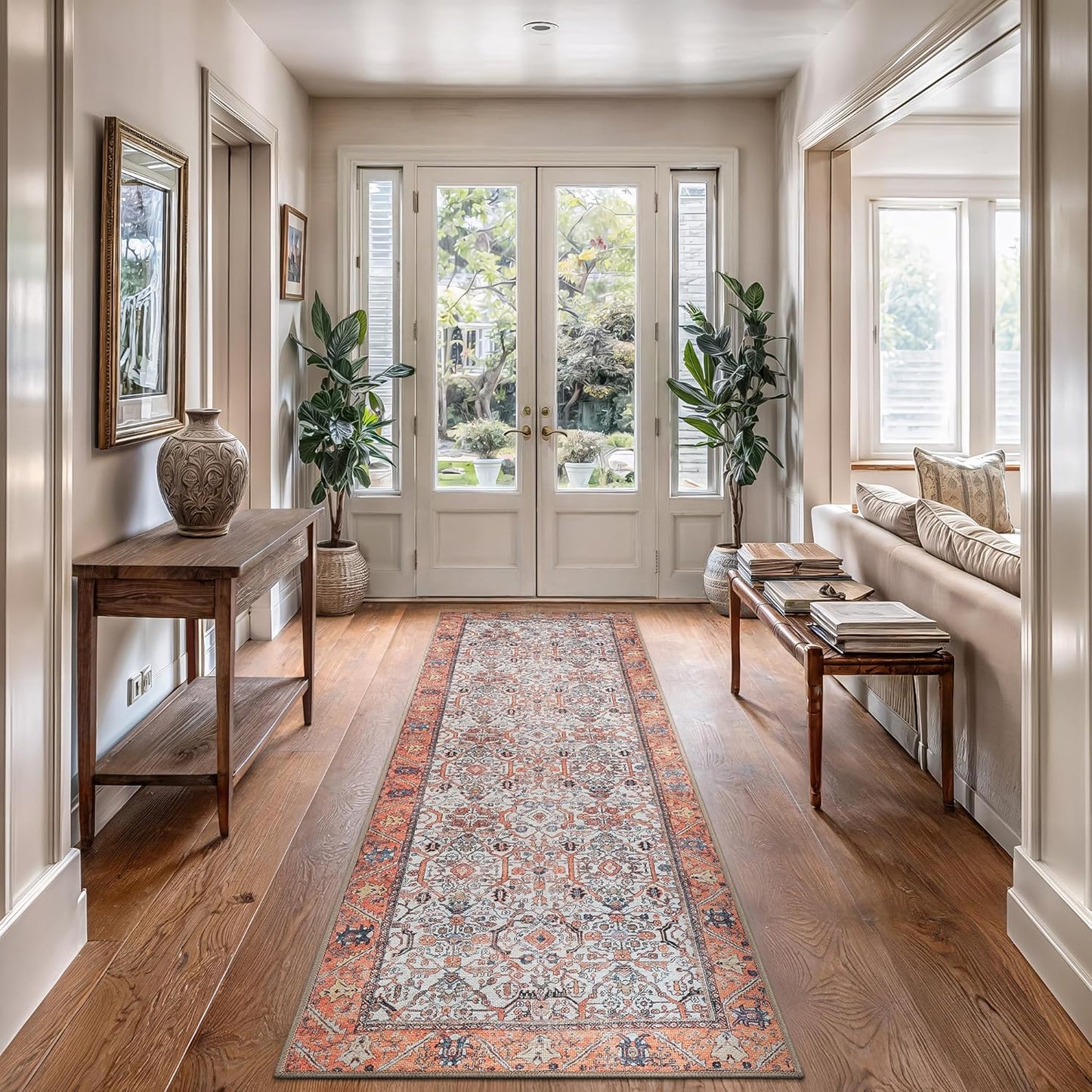 Bloom Rugs Washable Non-Slip 10 ft Runner - Orange Traditional Bordered Runner for Entryway, Hallway, Bathroom, and Kitchen - Exact Size: 2.5' x 10'