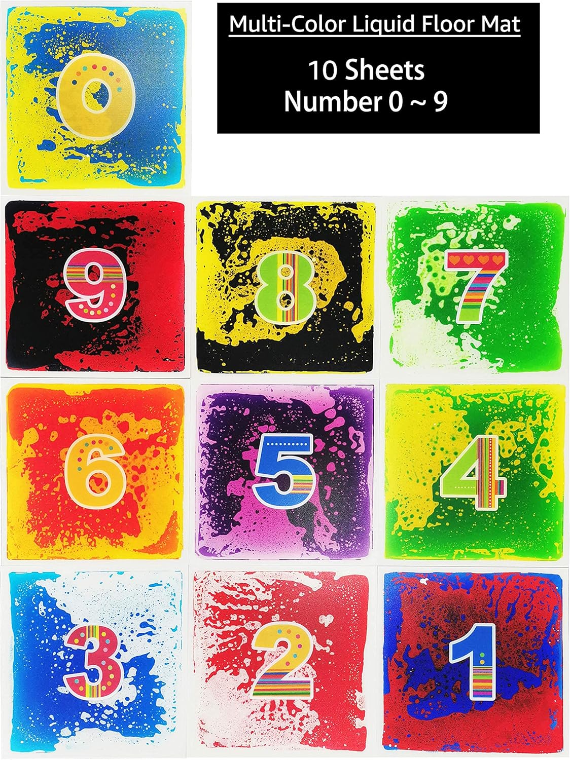 Art3d 10-Tile Sensory Room Tiles Multi-Color Liquid Encased Floor Playmat Kids Play Floor Tiles, 19.7" Large Tile 27 Sq.Ft
