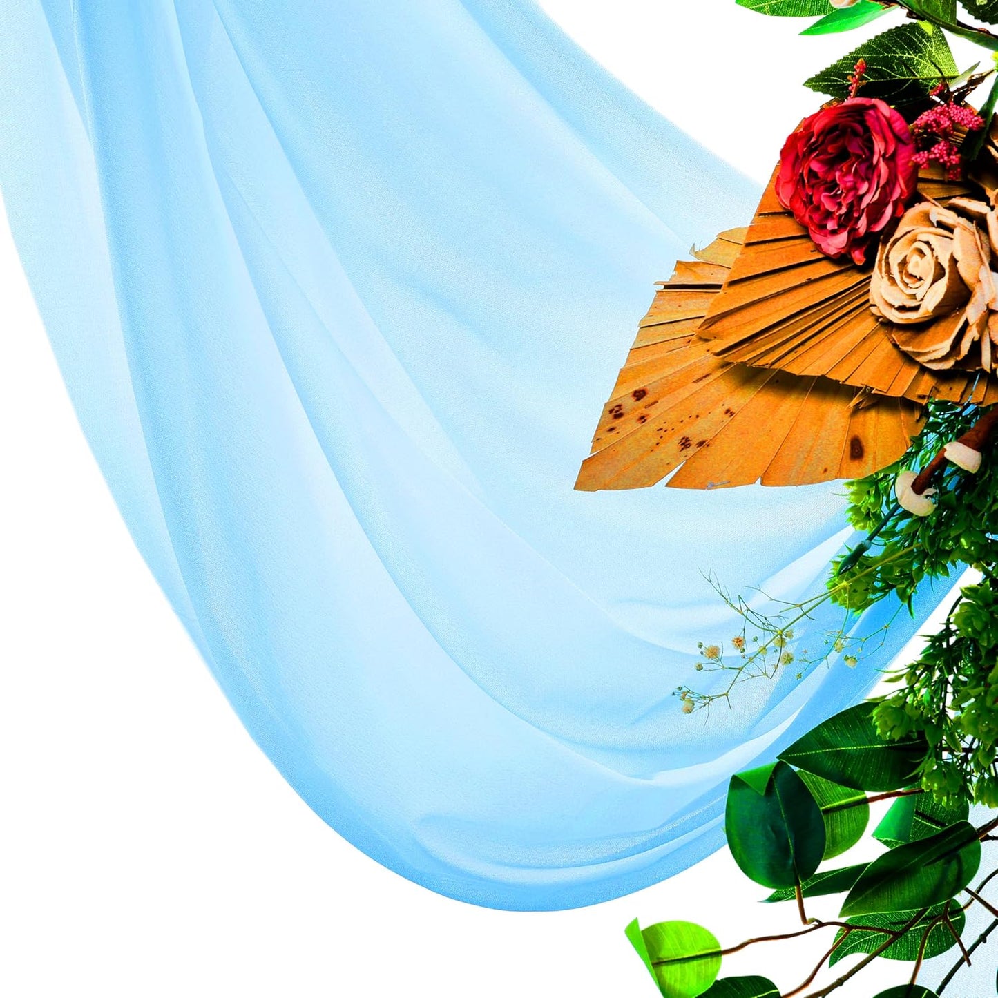 VDS Pack of 3 Panel (30 Inch X 20 Feet) Wedding Arch Draping Fabric Sheer Chiffon Fabric Drapery for Wedding Ceremony Reception Swag Backdrop Canopy Chuppah ARBO Altars Decoration (Turquoise)