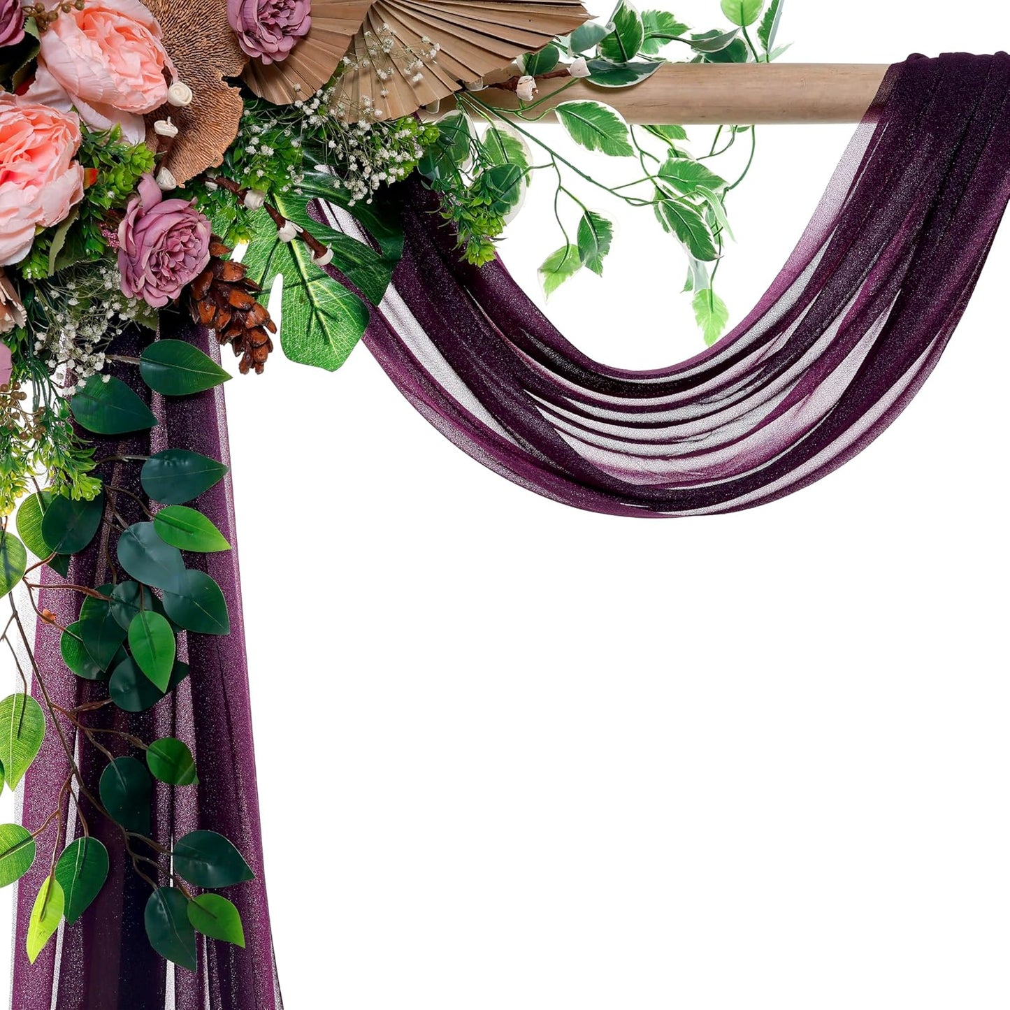 VDS Pack of 1 Panel (30 Inch X 50 Feet) Wedding Arch Draping Fabric Sheer Chiffon Fabric Drapery for Wedding Ceremony Reception Swag Backdrop Canopy Chuppah ARBO Altars Decoration (Eggplant)
