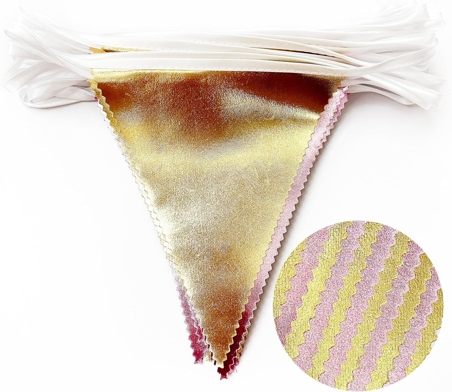 Pink Gold Party Decoration Metallic Fabric Light Pink Gold Triangle Pennant Banner Flag Bunting Garland for Women Girl Birthday Retirement Graduations Bridal Shower Wedding Baby Shower Party Supplies