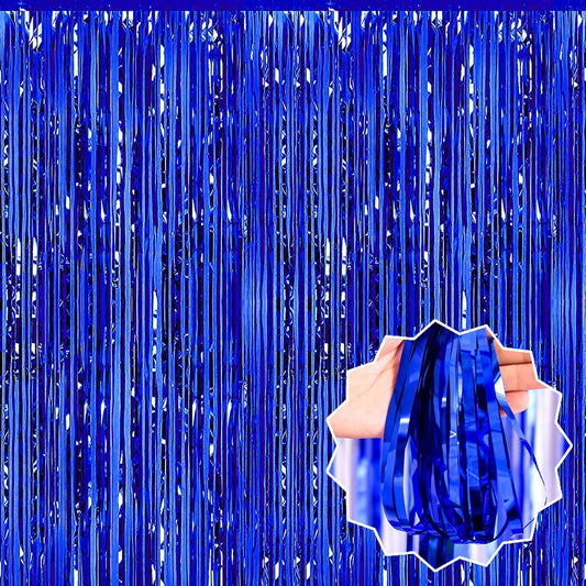 3 Pack Blue Foil Fringe Curtains Backdrop, 3.28 x 9.8 Ft Metallic Streamers Tinsel Curtains Background for Photo Booth, Birthday, Halloween, Christmas, Thanksgiving, New Year Party Decorations