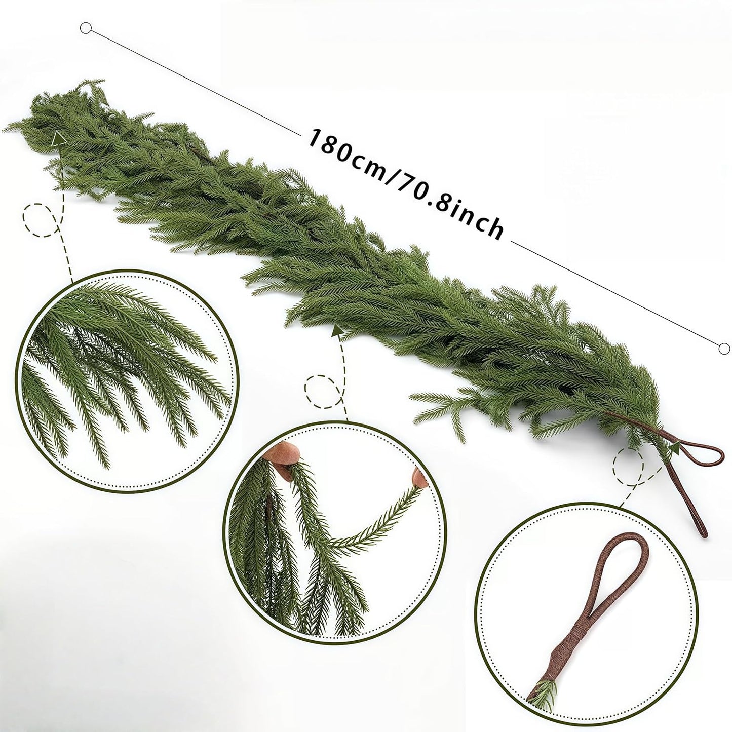 Christmas Decorations Artificial Norfolk Pine Garlands 6FT, Real Touch Winter Pine Garland, Green Artificial Greenery Garland for Table, Mantle, Wall, Indoor, Outdoor Decorations