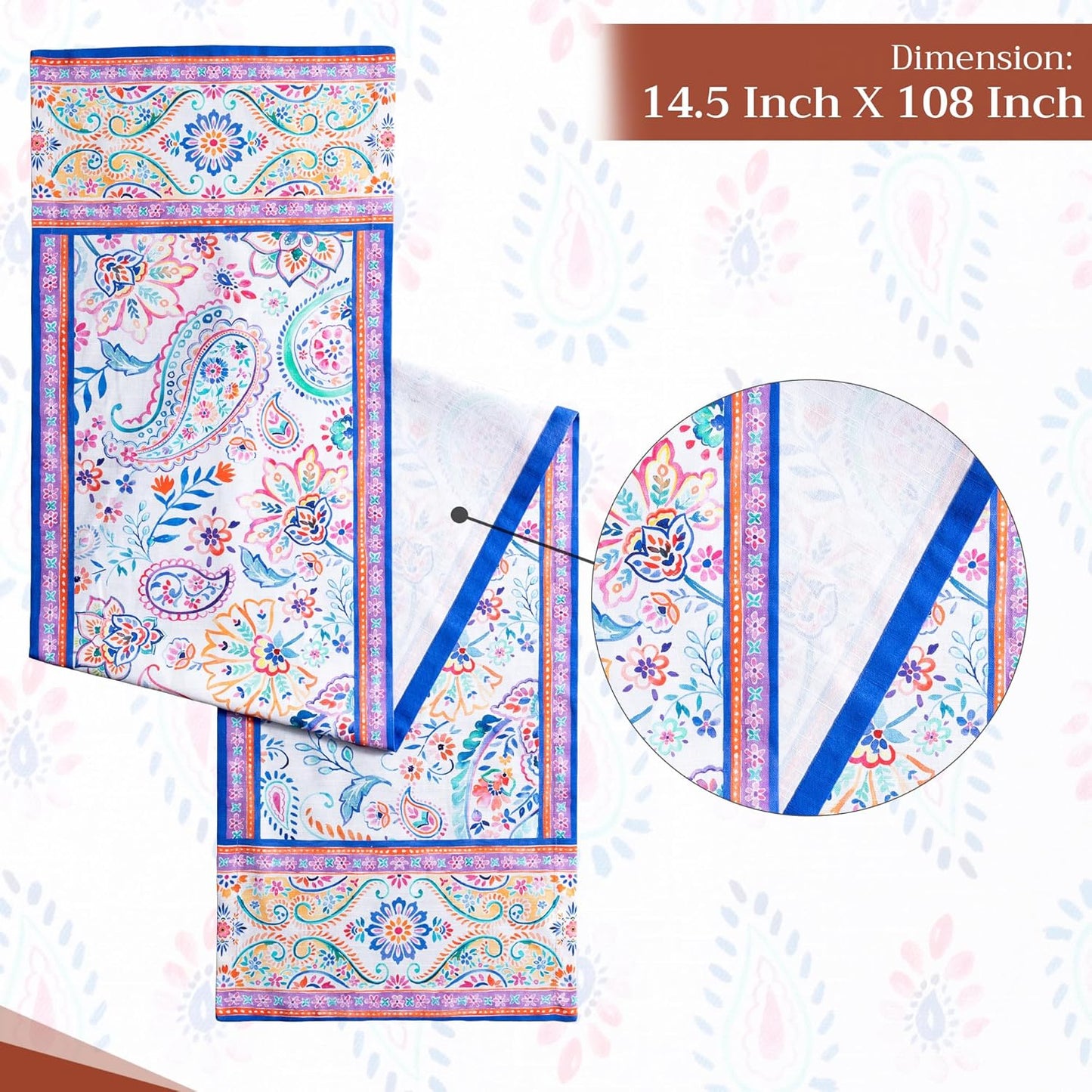 Maison d' Hermine Table Runner 100% Cotton Single Layer Table Runners 108 inches Long Decorative for Home Kitchen Dining Party Wedding Bridal Shower Spring Summer (Indian Floral, 14.50" x 108")