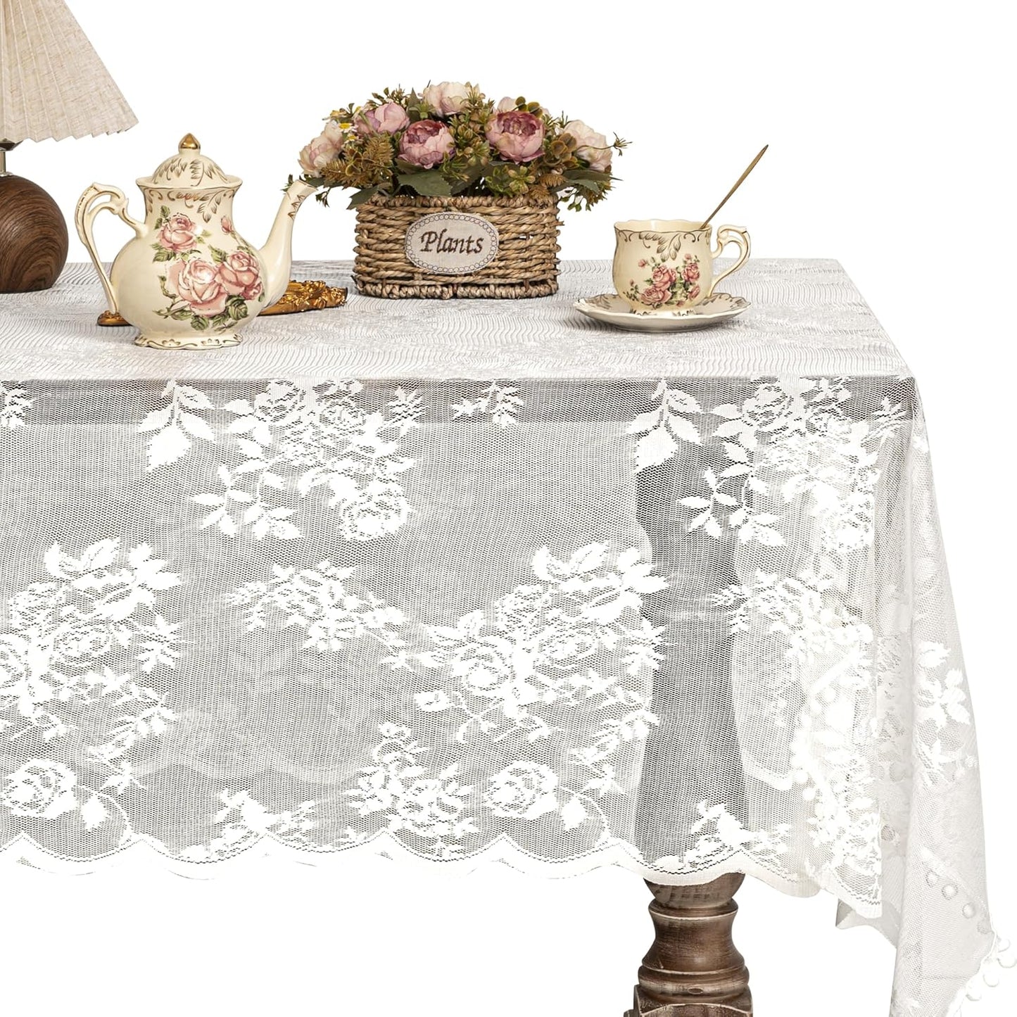 Jayla White Lace Tablecloth for Rectangular Tables, Vintage Style Wedding Table Cloths for Reception, Baby Shower, Birthday Party, Formal Dining, Dinner Parties 54 X 80 Inches