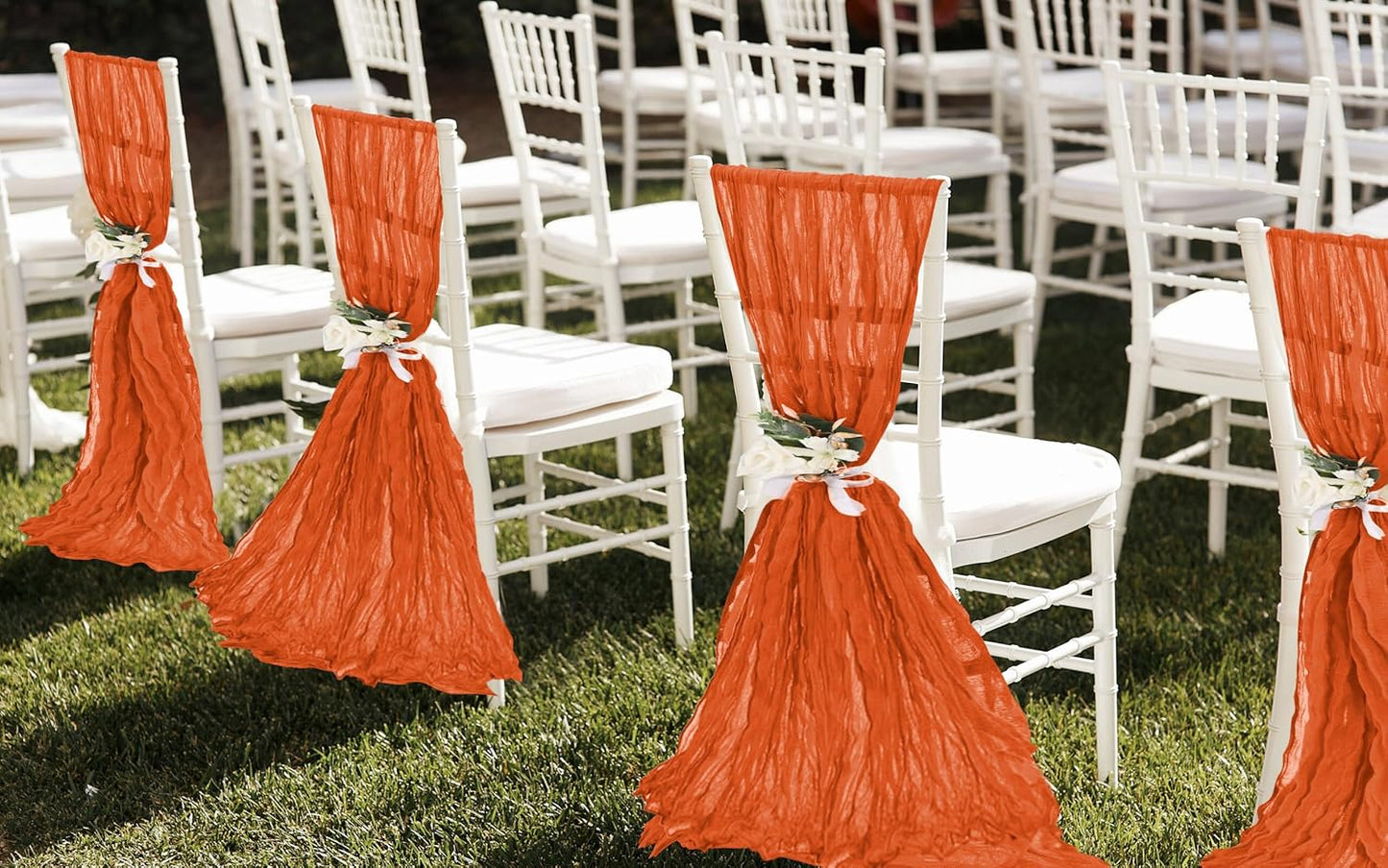 50 PCS Cheesecloth Chair Sashes, Bows Designed ChairSashes, 15.7x108 inch Chair Sashes for Aisle Decorations Universal Chairs Cover Decoration for Wedding Reception Party Banquet (Burnt Orange)