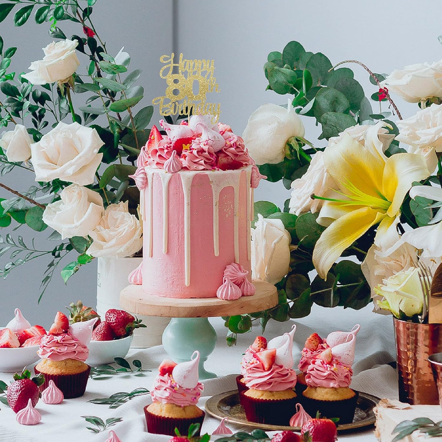 Happy 80th Birthday Cake Topper - 80th Birthday Decorations,80th Topper,80 Cake Party Decorations,80 Anniversary Decor