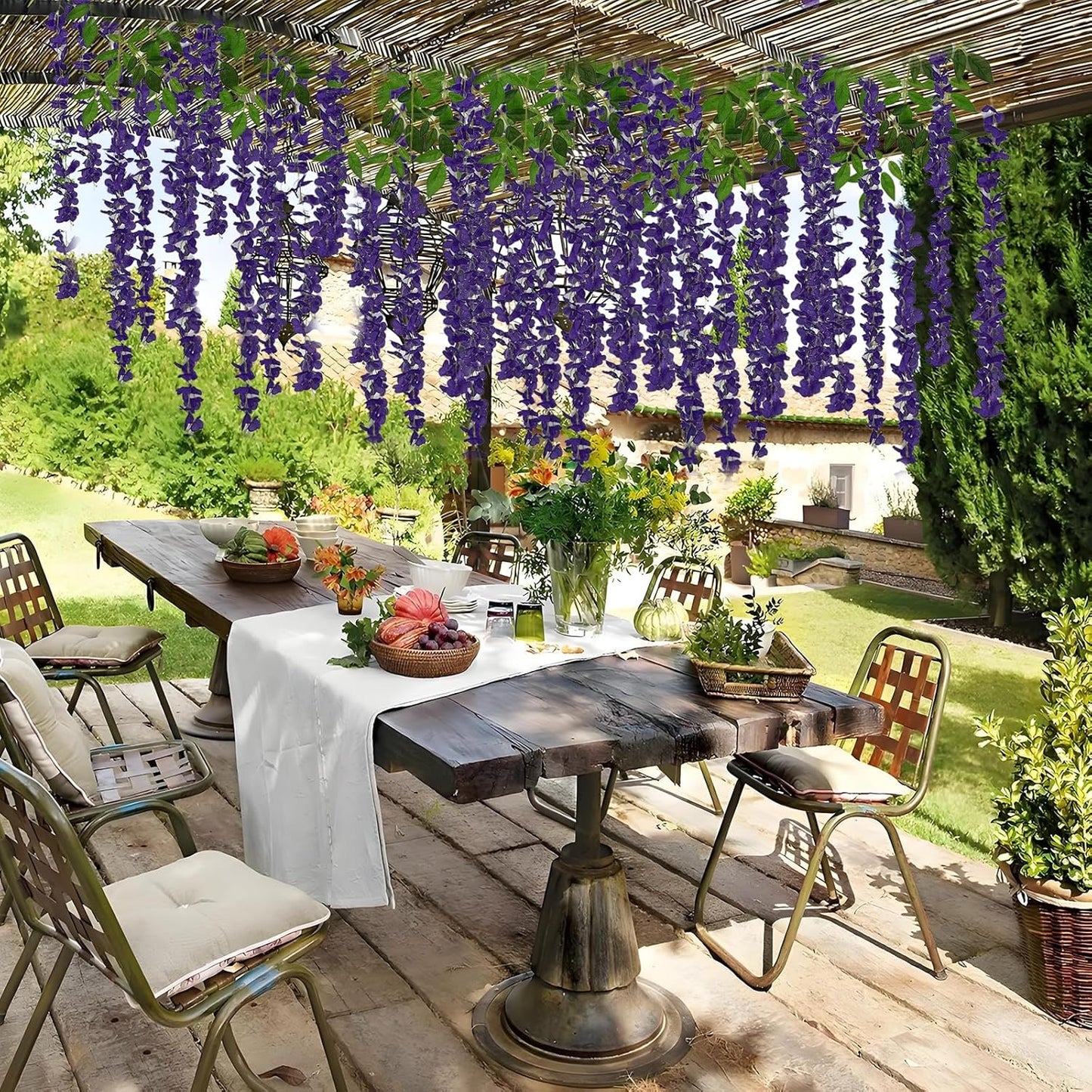 48 Pcs of Wisteria Hanging Flowers, 3.75 Ft Fake Wisteria Flower Strings, Artificial Wisteria Flowers Hanging Garland for Backdrop, Wedding, Ceremony,Garden and Home Wall Decoration (Dark Purple)
