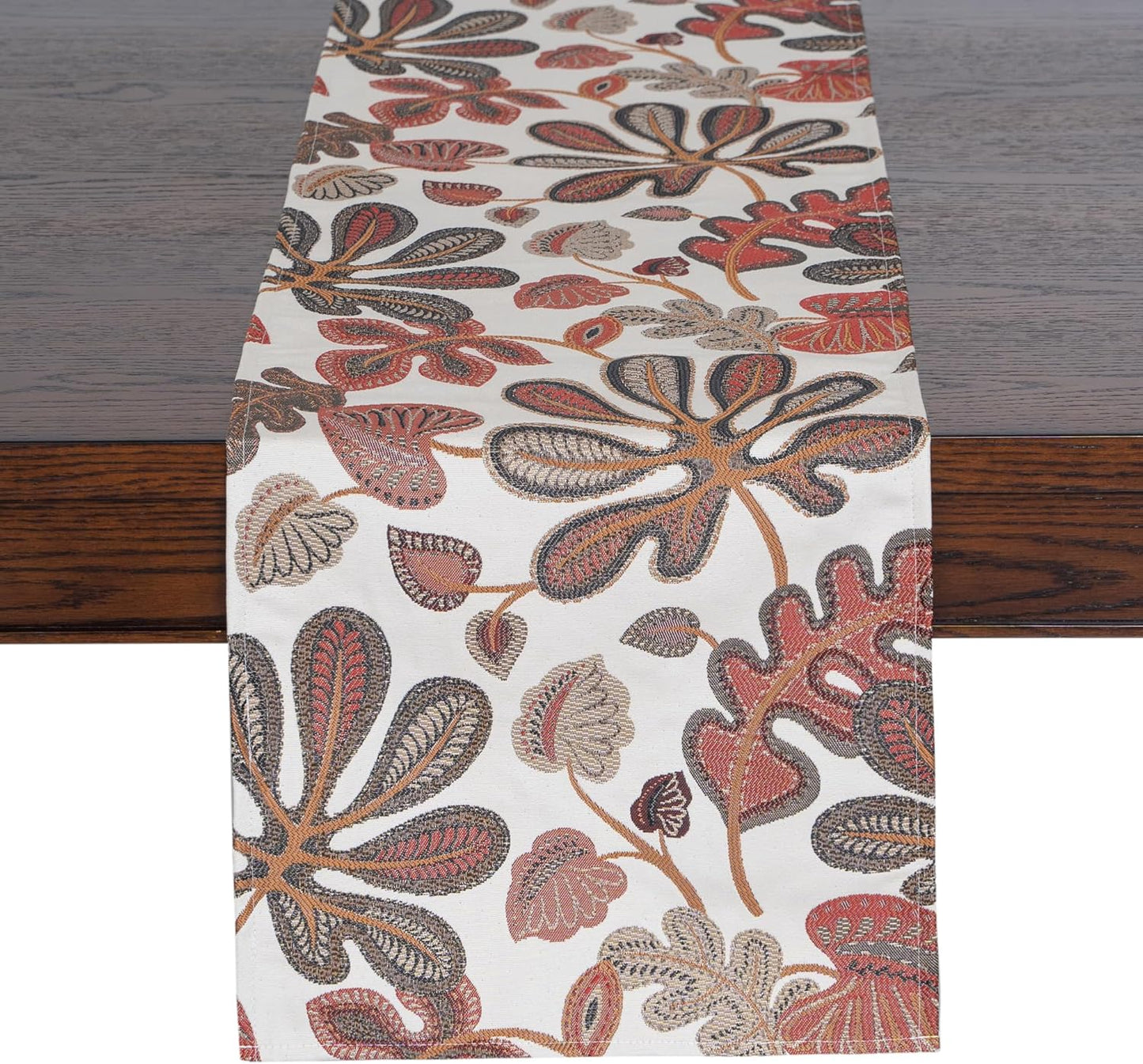 Mika Home Tropical Leaf Table Runner for Home Decor 13X90 Inches Coral Brown Seasonal Dining Table Decoration for Home