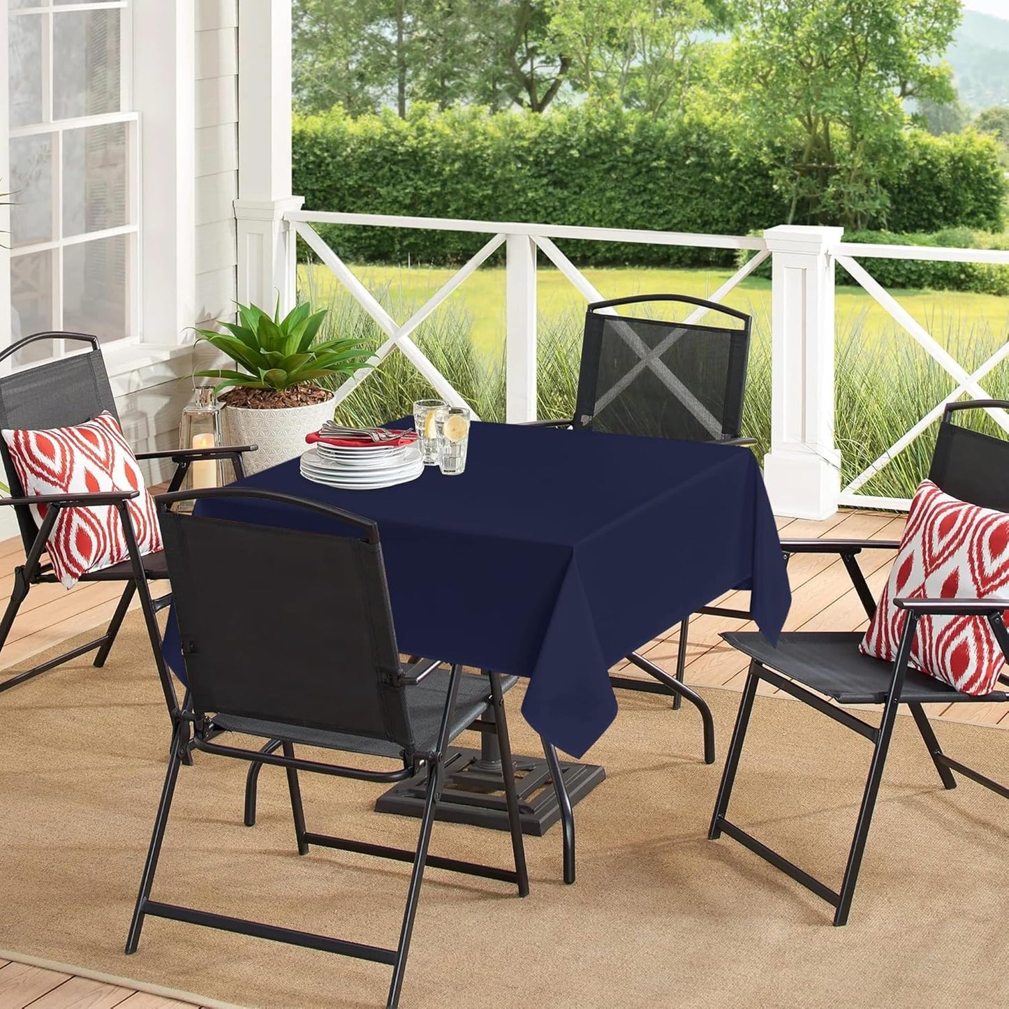 sancua Square Tablecloths 85x85 Inch - Navy Blue Fabric Table Cloth for Square or Round Tables, Washable Polyester Table Cover for Outdoor Party, Birthday, Buffet, Resturant