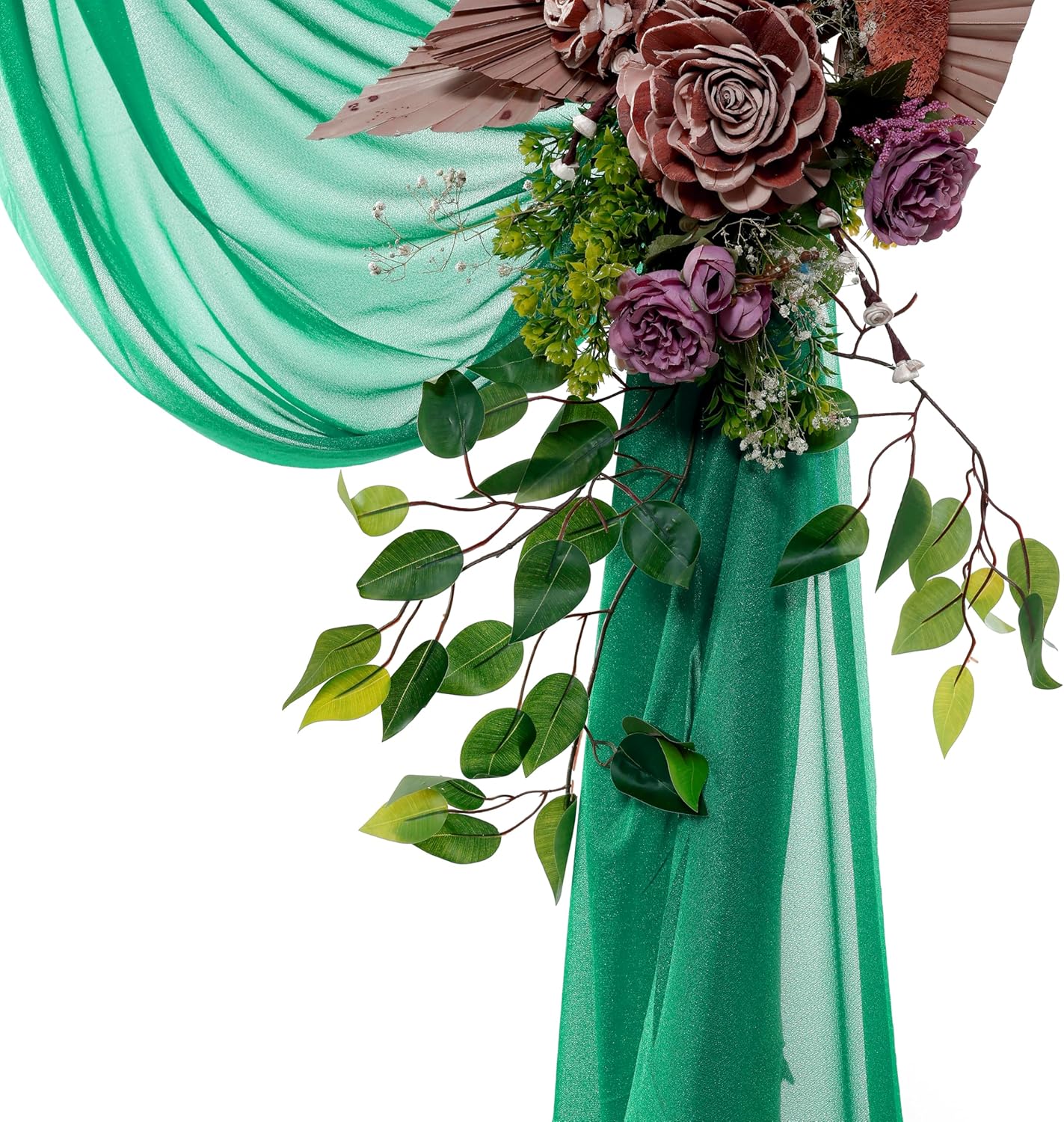 VDS Pack of 3 Panel (30 Inch X 20 Feet) Wedding Arch Draping Fabric Sheer Chiffon Fabric Drapery for Wedding Ceremony Reception Swag Backdrop Canopy Chuppah ARBO Altars Decoration (Emerald)