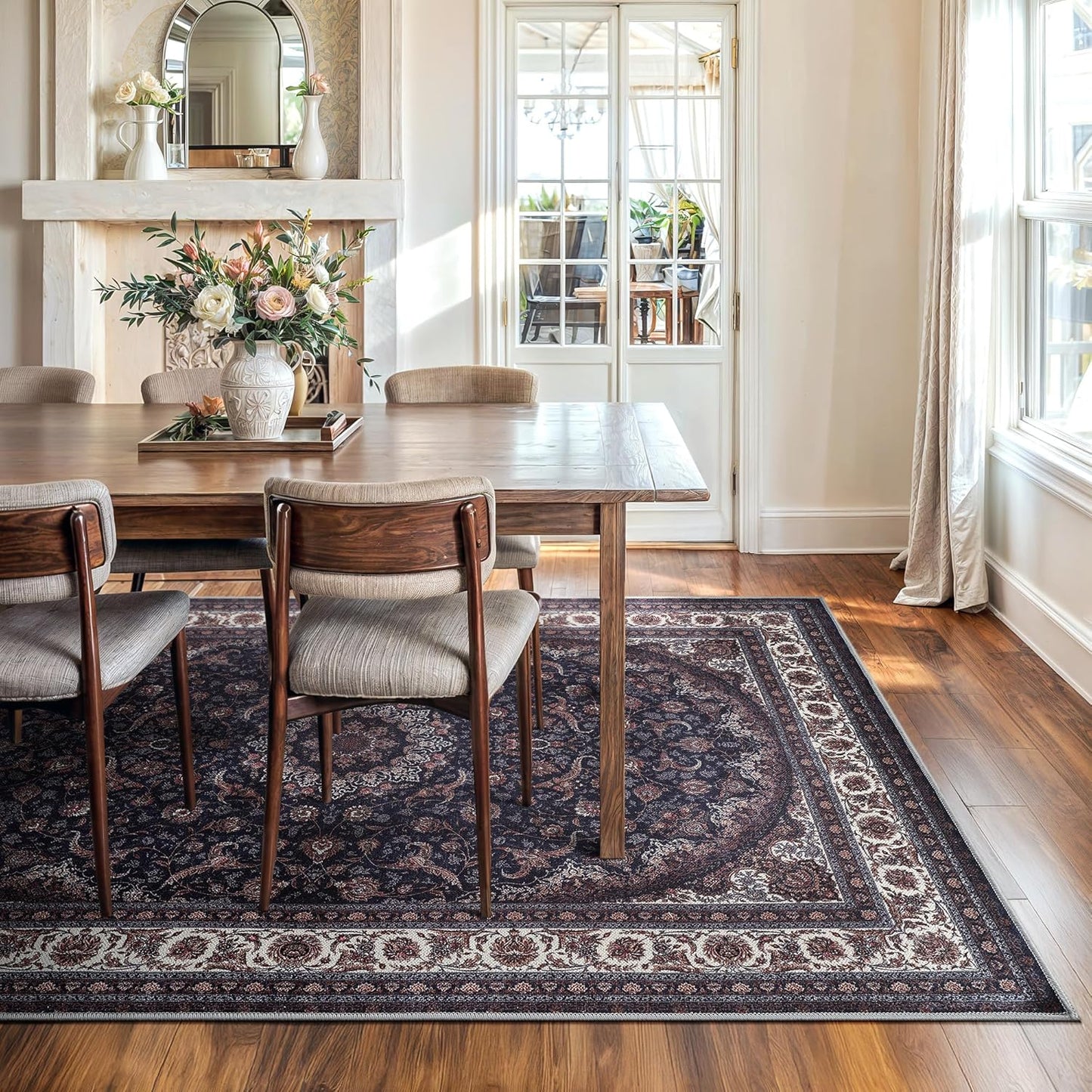 Bloom Rugs Washable Non-Slip 8' x 10' Rug - Navy Traditional Medallion Area Rug for Living Room, Bedroom, Dining Room, and Kitchen - Exact Size: 8' x 10'