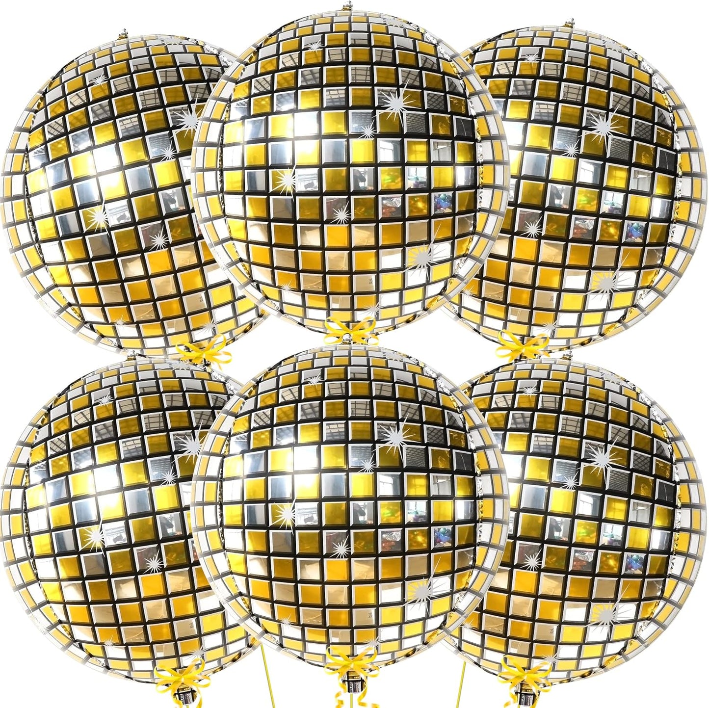 KatchOn, Huge Gold Disco Ball Balloons - 22 Inch, Pack of 6 | 4D Metallic Disco Balloons For Disco Party Decorations | Graduation Balloon, Gold Graduation Decorations 2025 | Birthday Party Décor