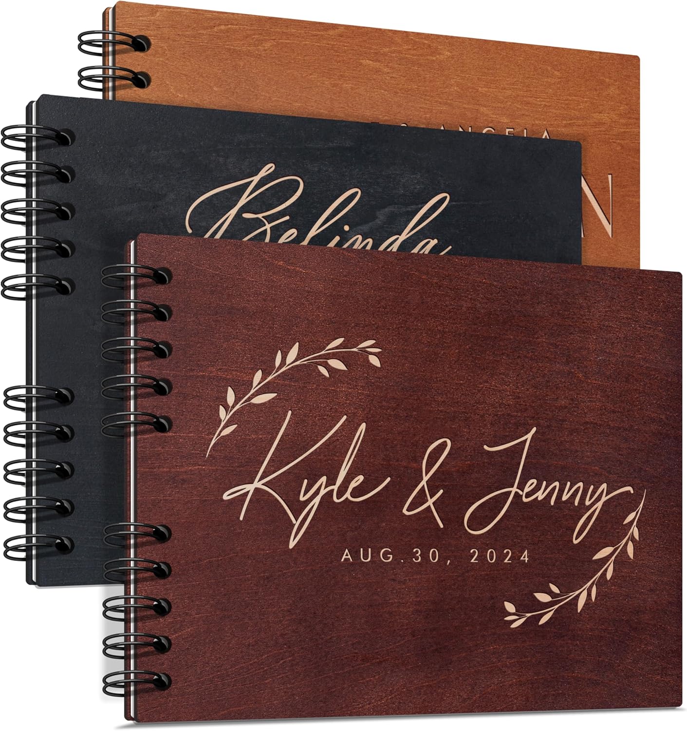 Personalized Wood Wedding Guest Book - 5 Colors/Finishings, 2 Sizes, 12 Designs - Wood Wedding Decorations, Guest Book Signs for Wedding Reception (DESIGN 3)